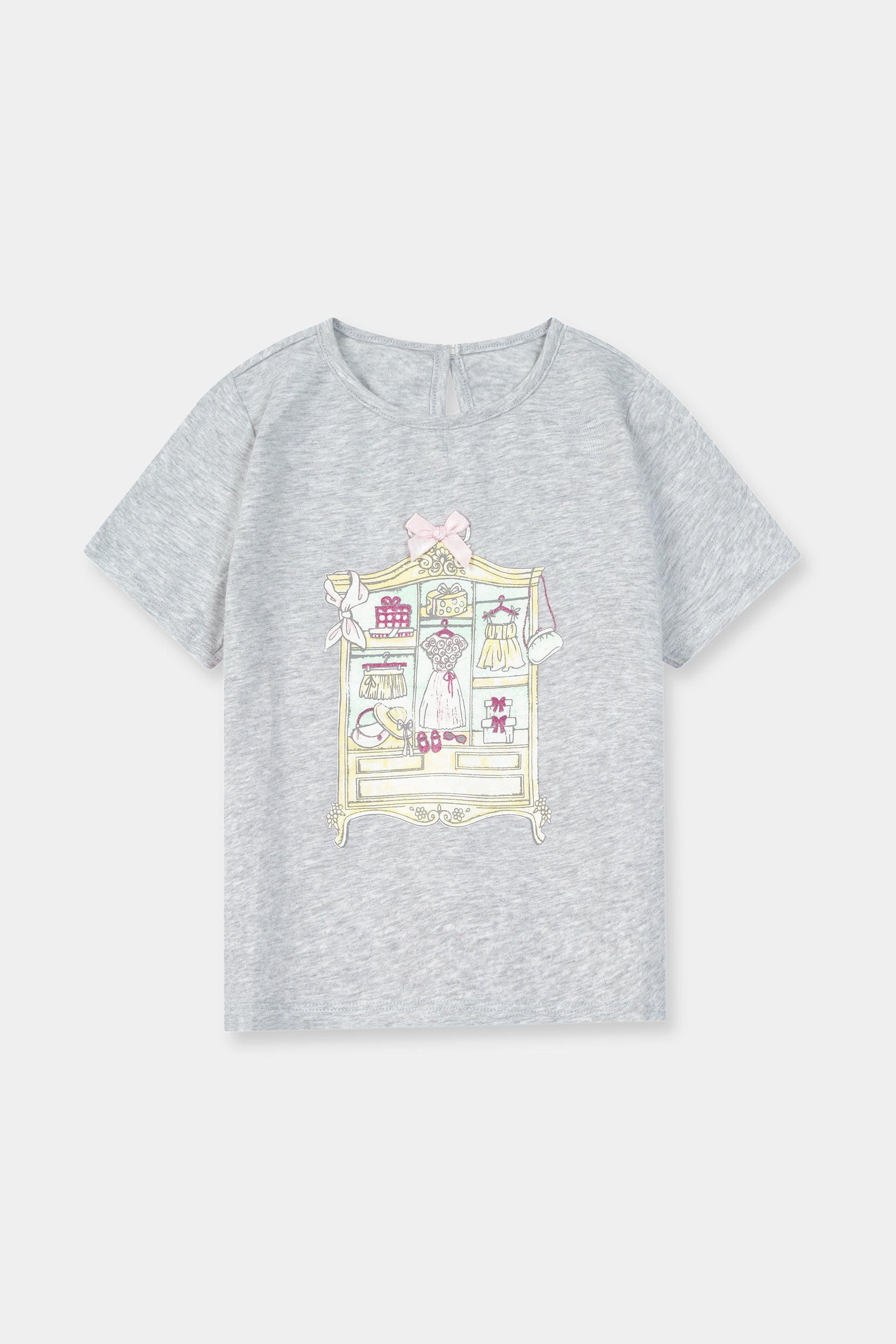 Girls 100% Imported Soft Cotton Light Grey Graphics Printed T-Shirt