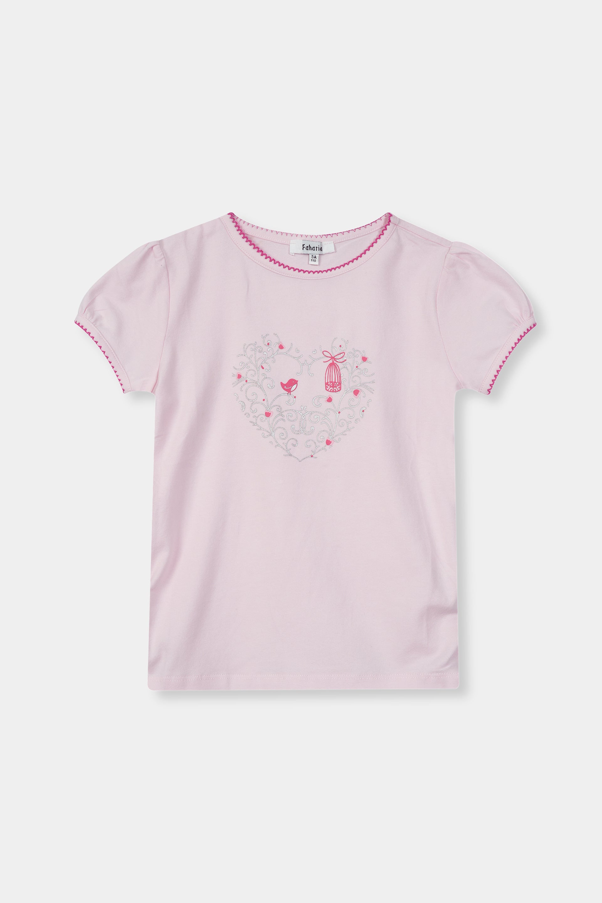 Girls 100% Imported Soft Cotton Pink Embroidered T-Shirt