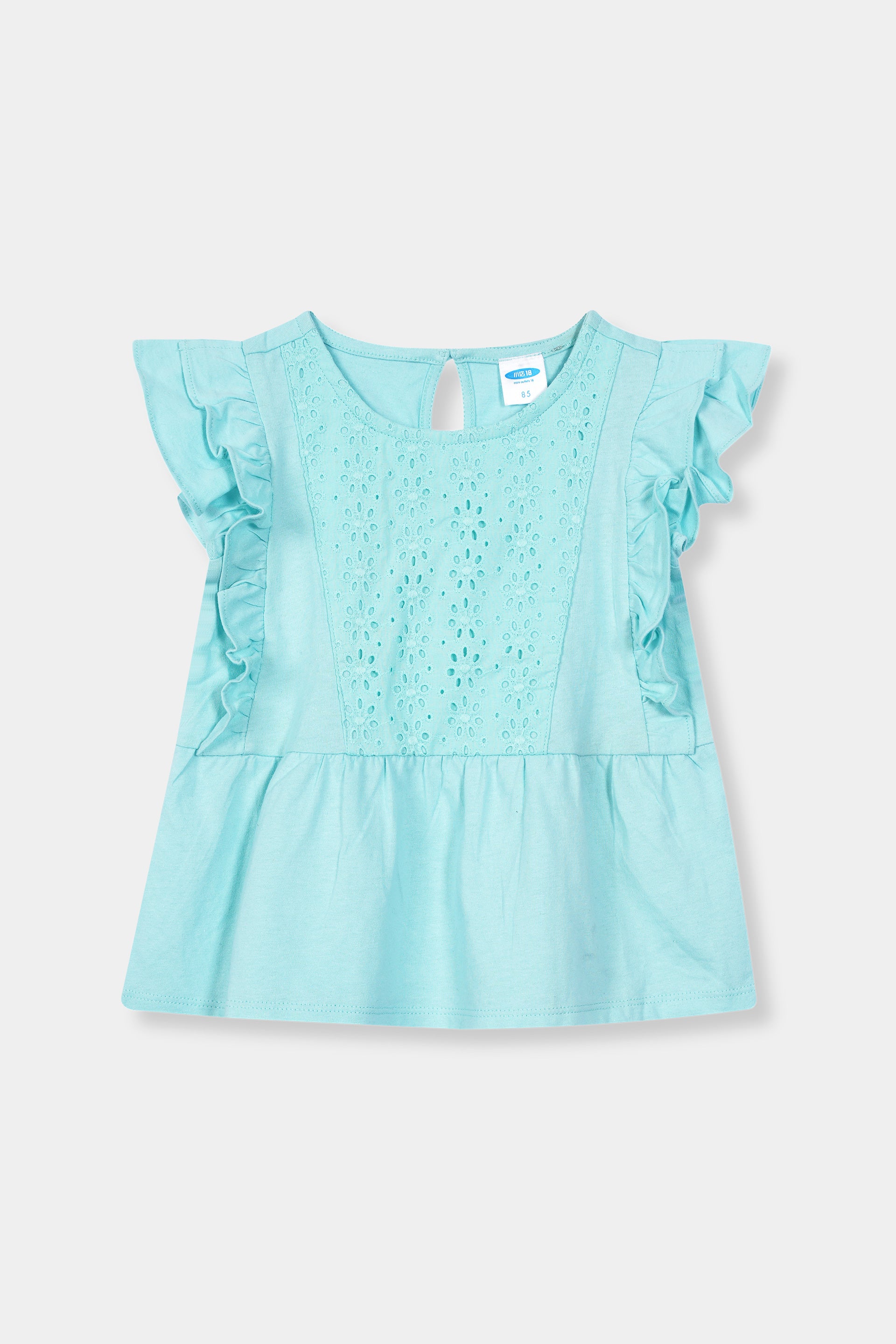 Girls 100% Imported Soft Cotton Frill Sky Blue Frocks