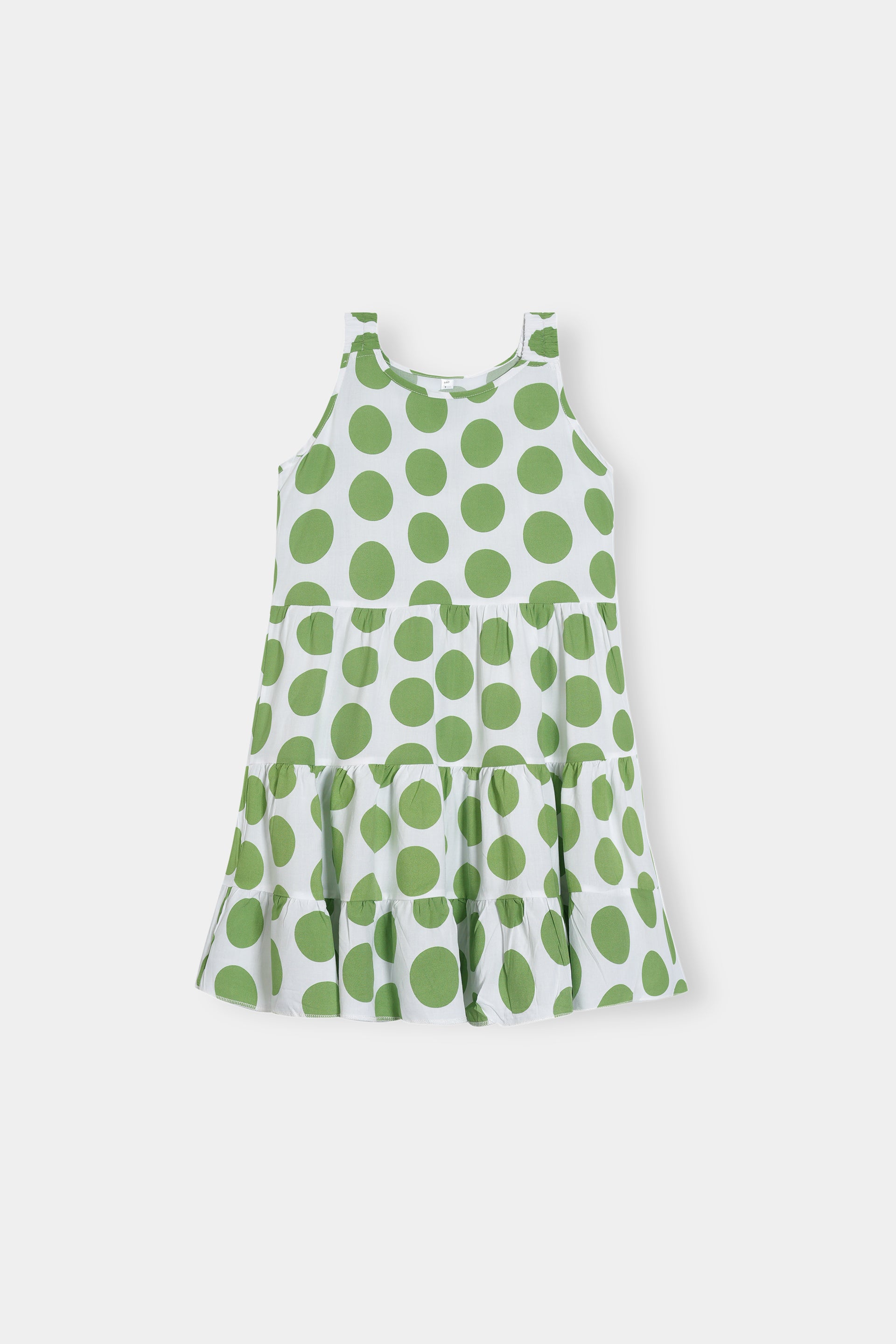 Girls 100% Imported Soft Cotton White And Green Dots Frocks