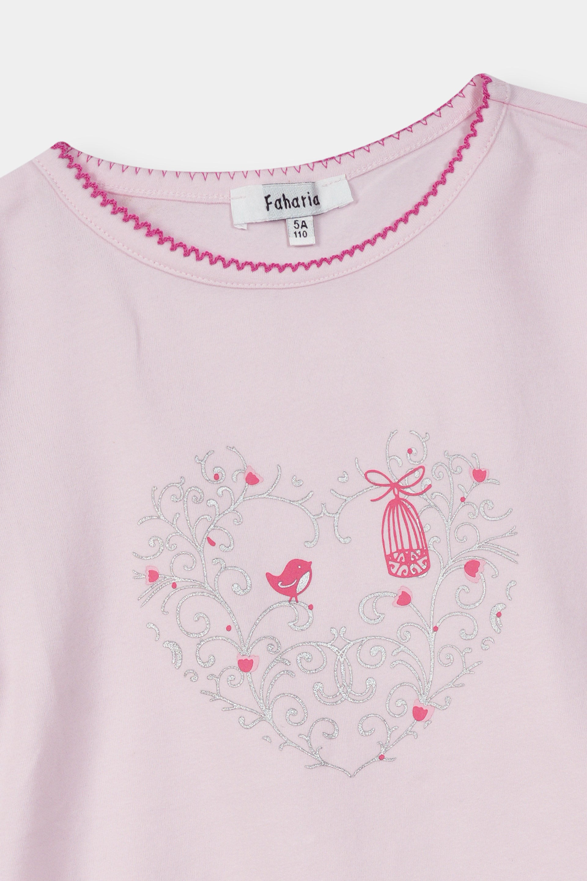 Girls 100% Imported Soft Cotton Pink Embroidered T-Shirt