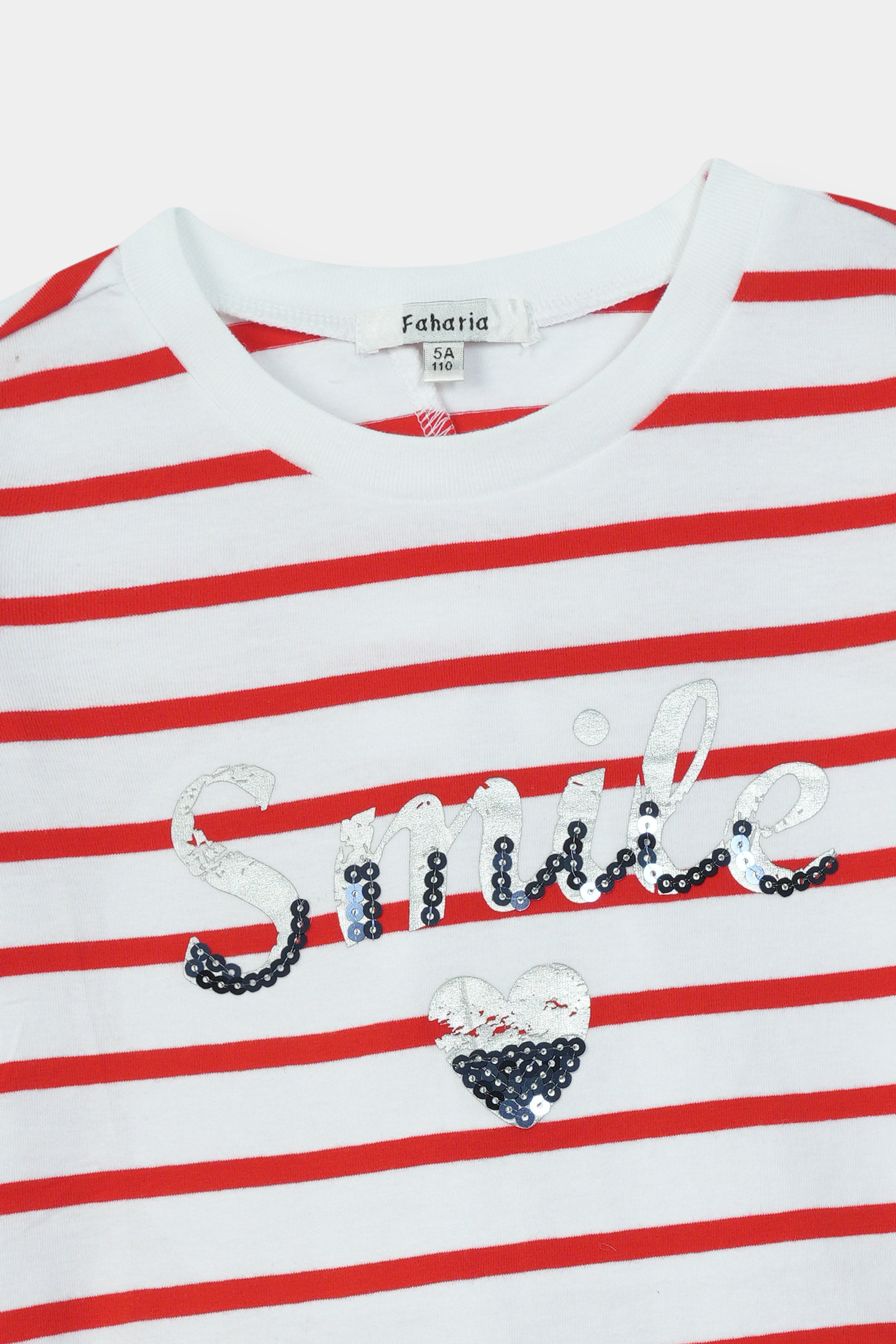 Girls 100% Imported Soft Cotton Red And White Stripe T-Shirt
