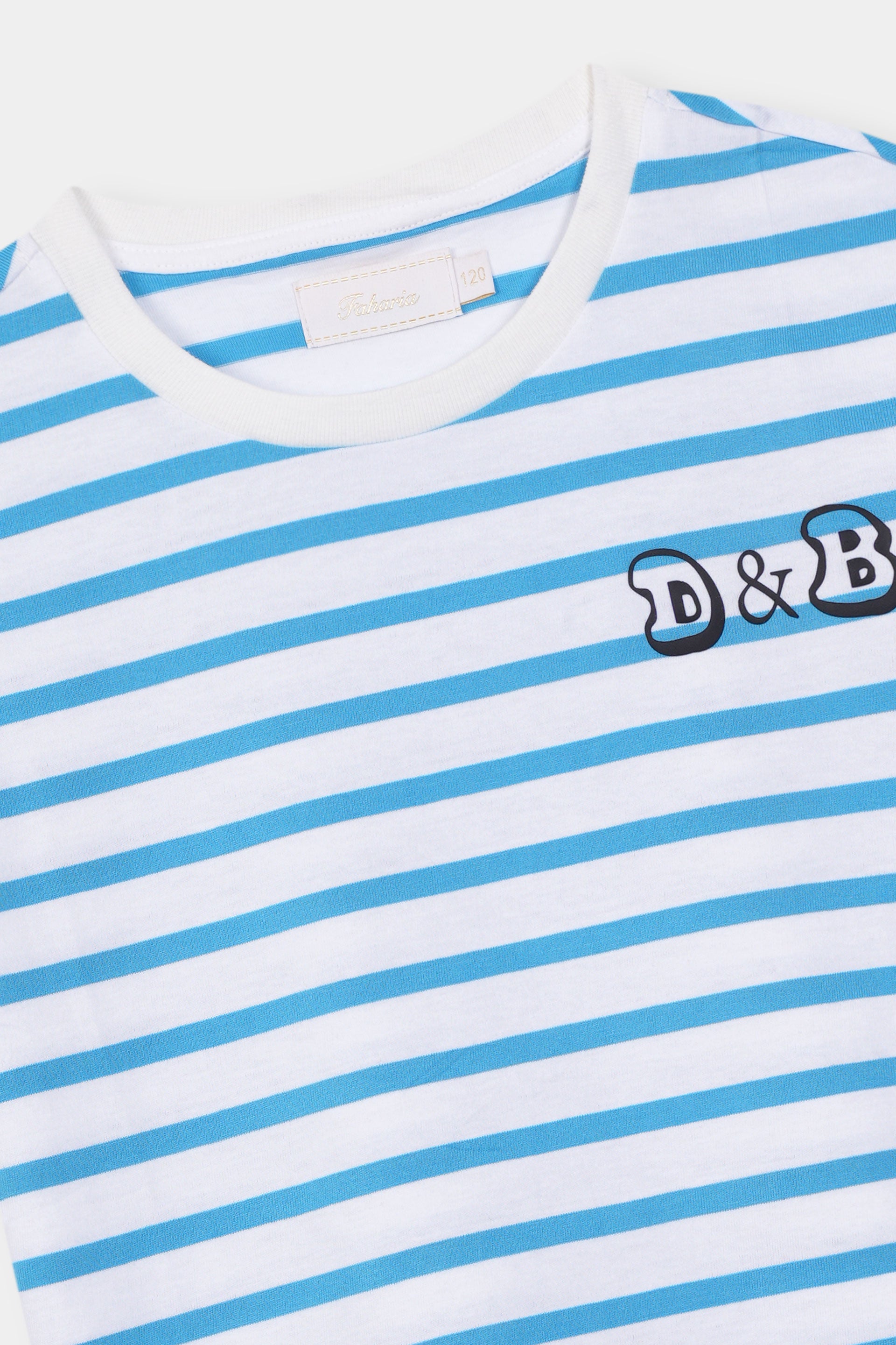 Boys 100% Imported Soft Cotton Blue And White Stripe T-Shirt