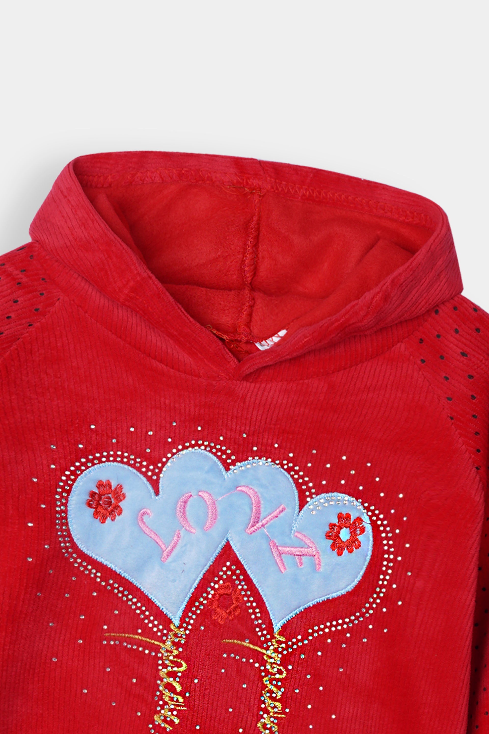 Imported Girls Pull Over Kotrai Velvet Printed Hoodie