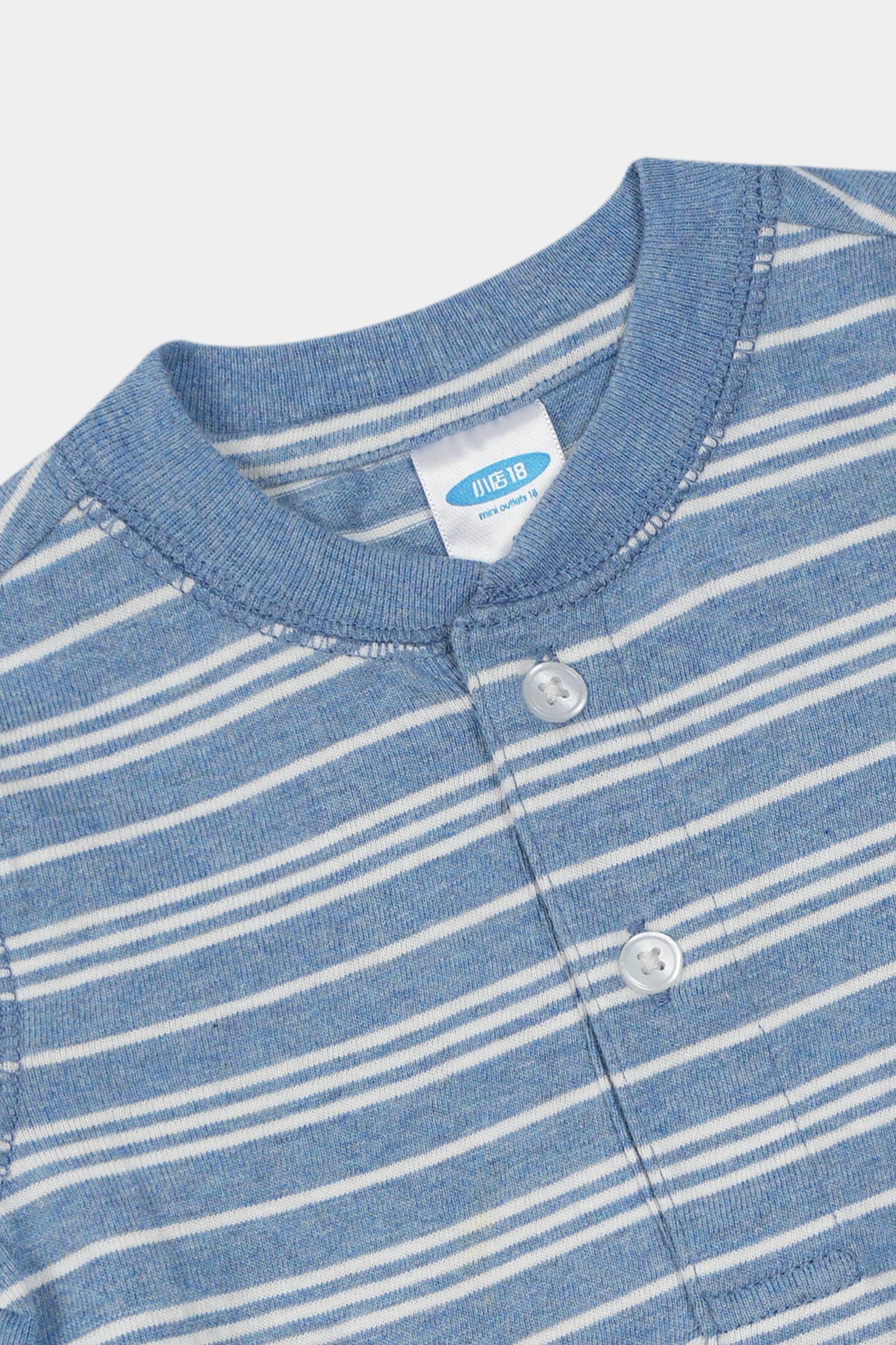 Boys 100% Imported Soft Cotton Blue And White Stripe T-Shirt
