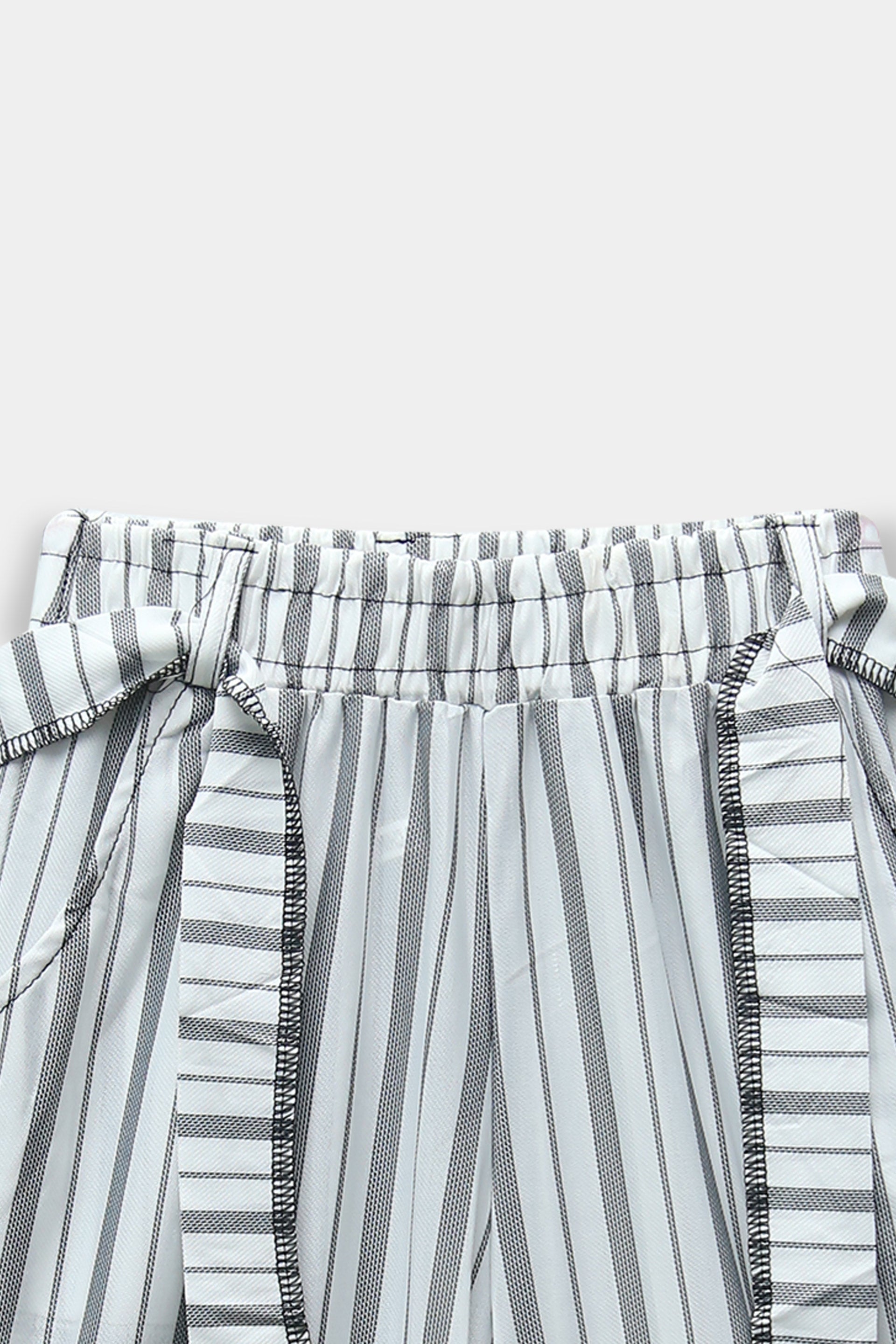Girls Imported Linen Cotton Bell Bottom White And Black Plazo Trouser