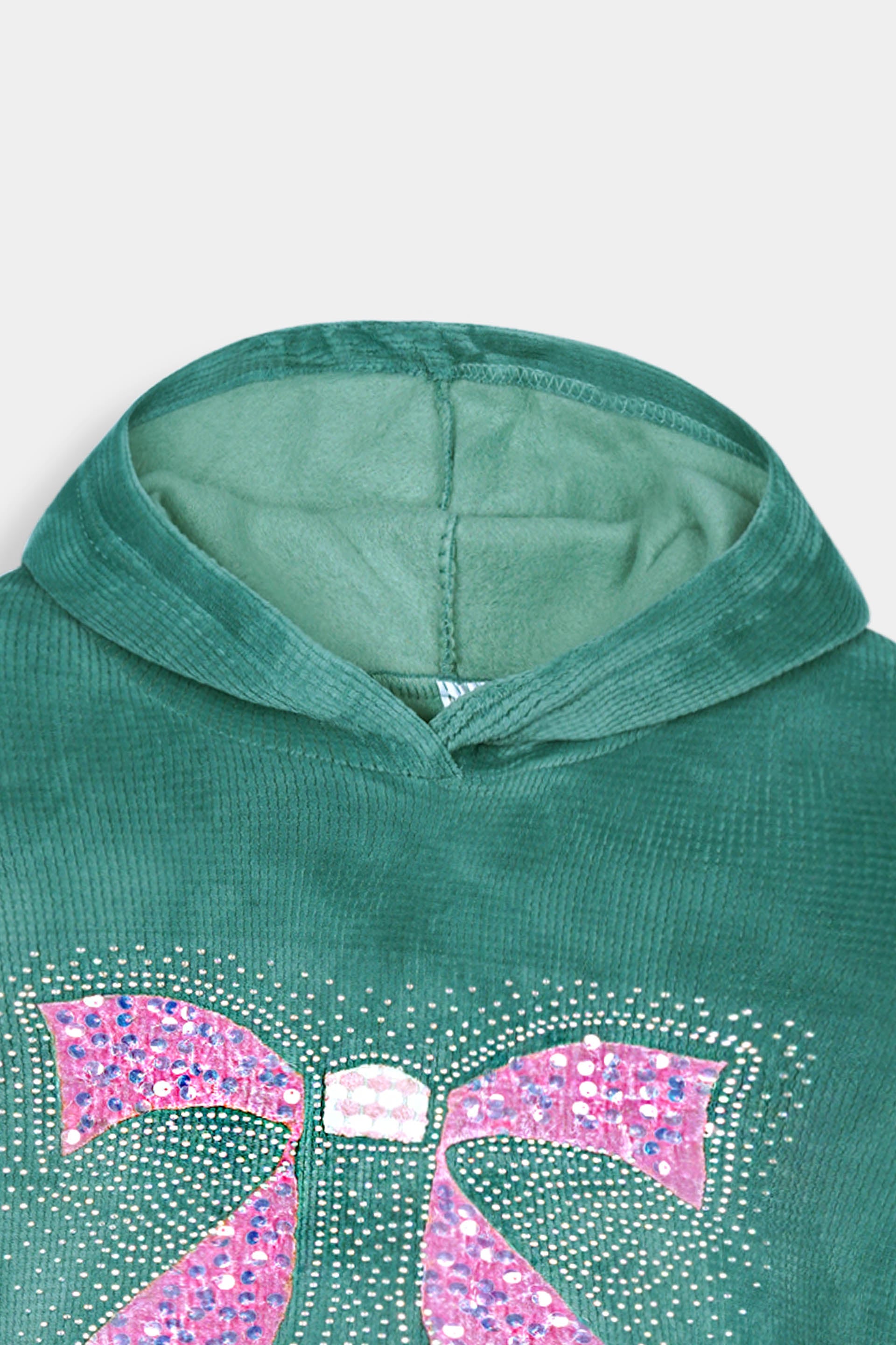 Imported Girls Pull Over Kotrai Velvet Hoodie With Sequin