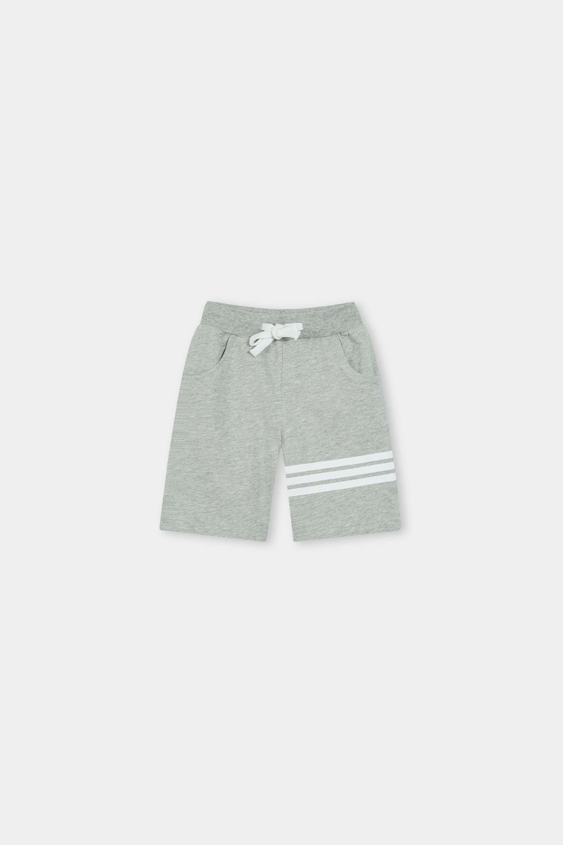 Kids 100% Imported Soft Cotton Grey With White Stripe Shorts