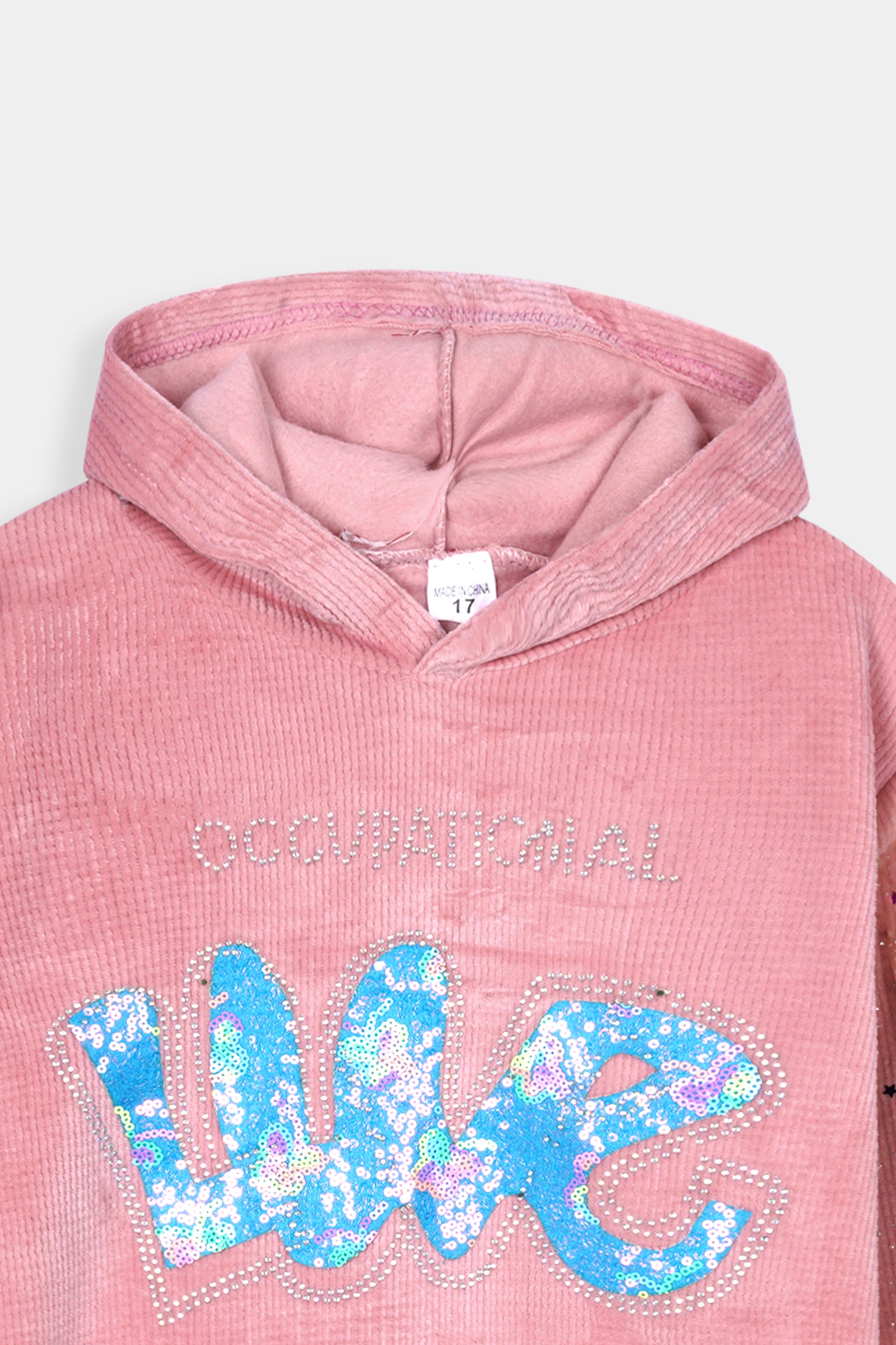 Imported Girls Pull Over Kotrai Velvet Hoodie With Sequin