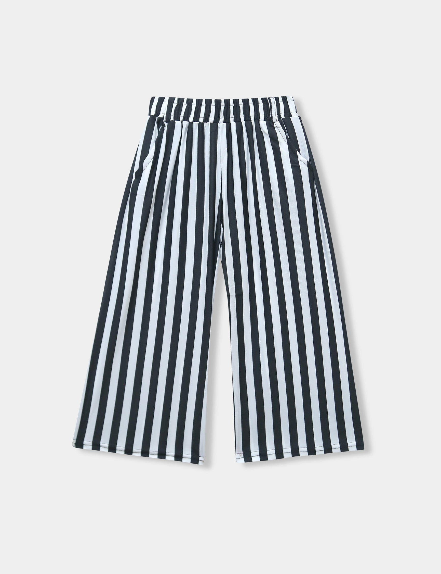 Girls Imported Linen Cotton Black And White Stripe Bell Bottom Plazo Trouser{size 3 years to 12 years}