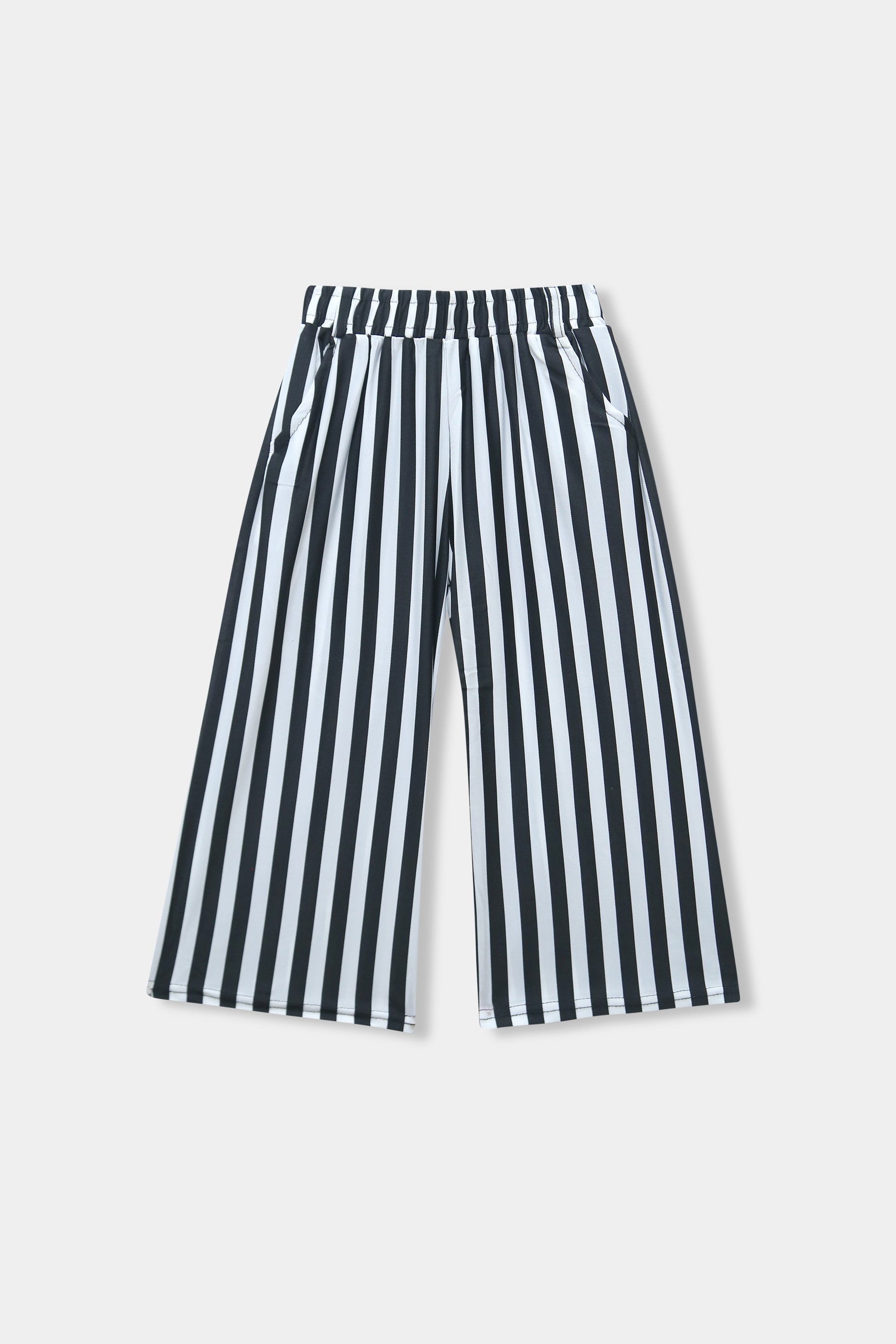 Girls Imported Linen Cotton Black And White Stripe Bell Bottom Plazo Trouser{size 3 years to 12 years}