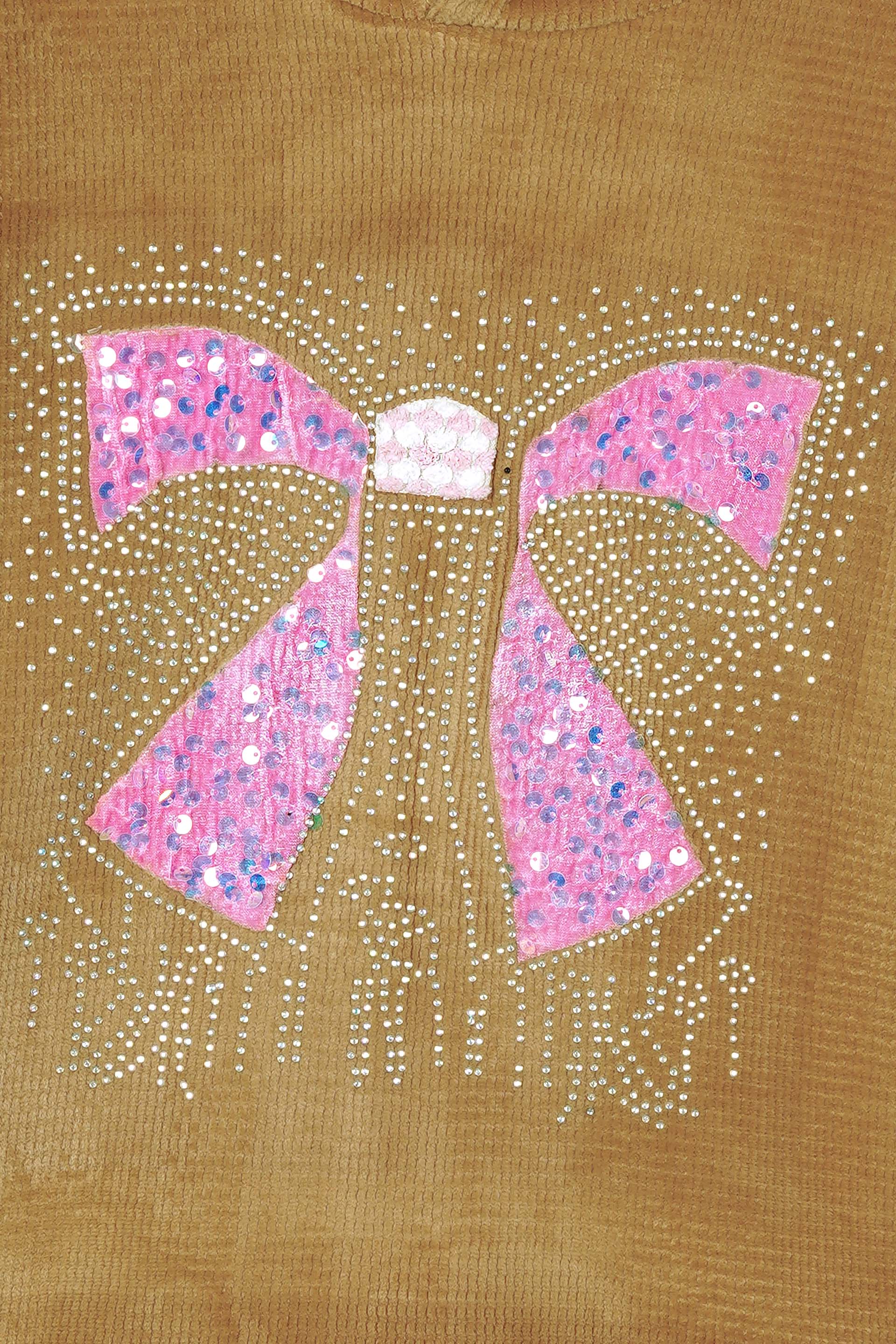 Imported Girls Pull Over Kotrai Velvet Hoodie With Sequin