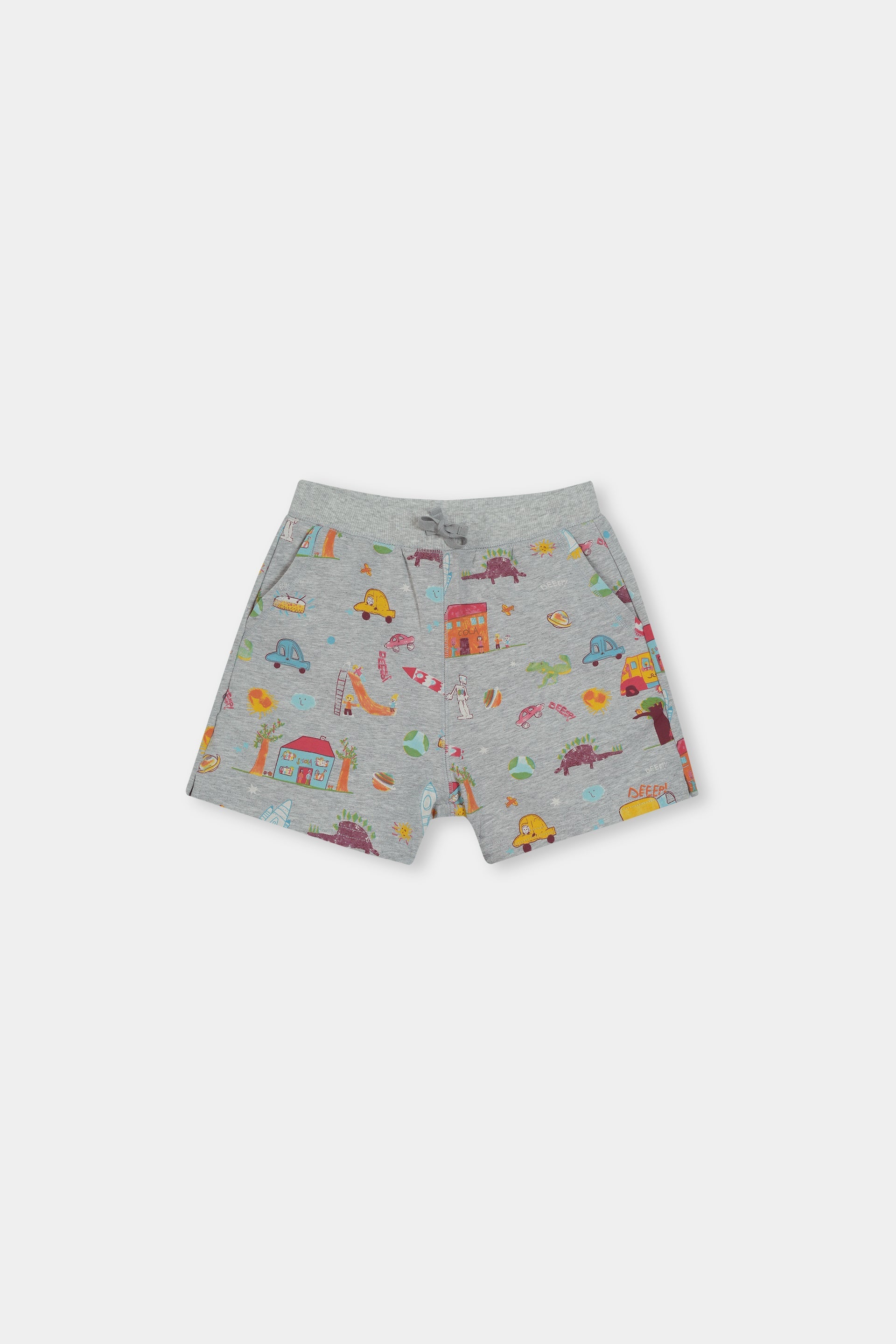 Kids 100% Imported Soft Cotton Grey Graphics Printed Shorts