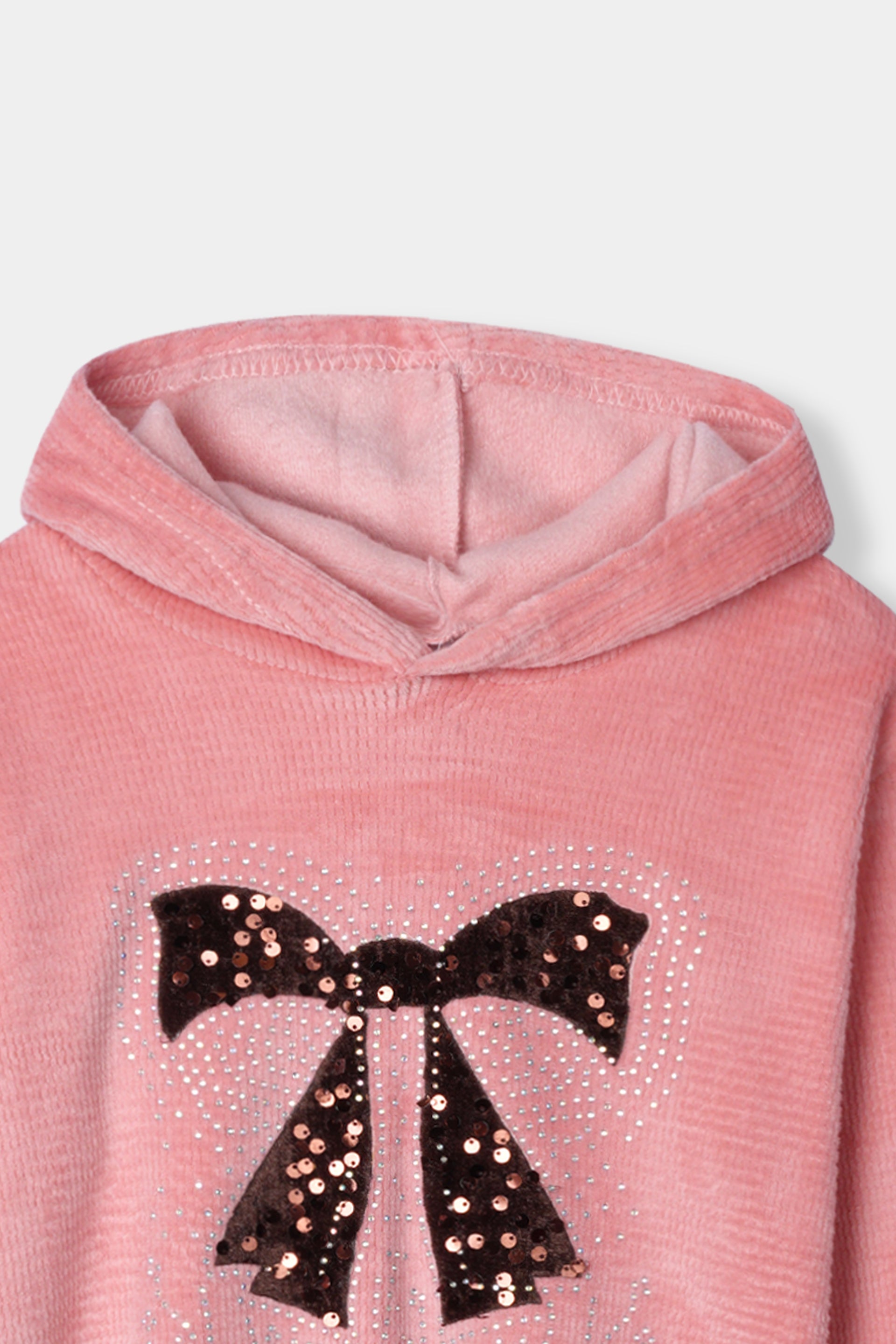 Imported Girls Pull Over Kotrai Velvet Hoodie With Sequin