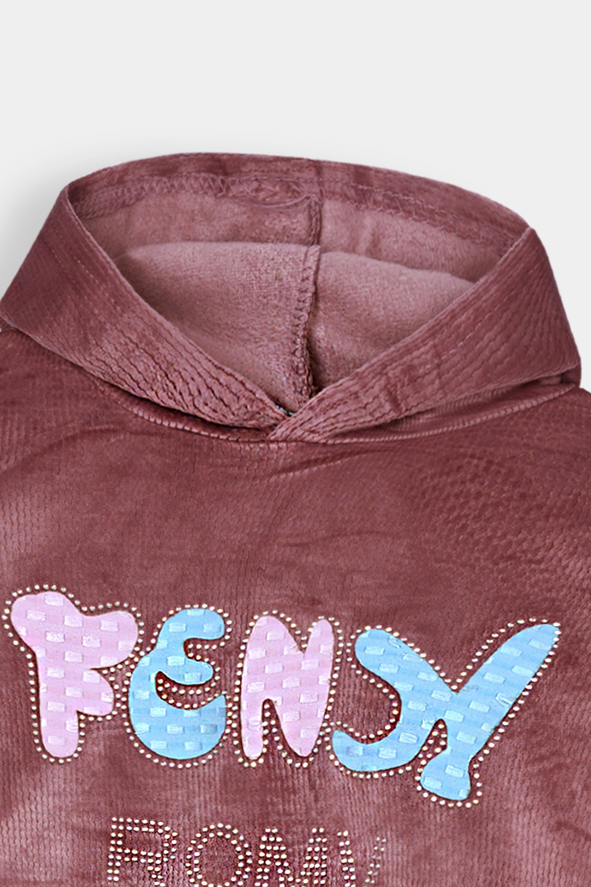 Imported Girls Pull Over Kotrai Velvet Hoodie With Sequin