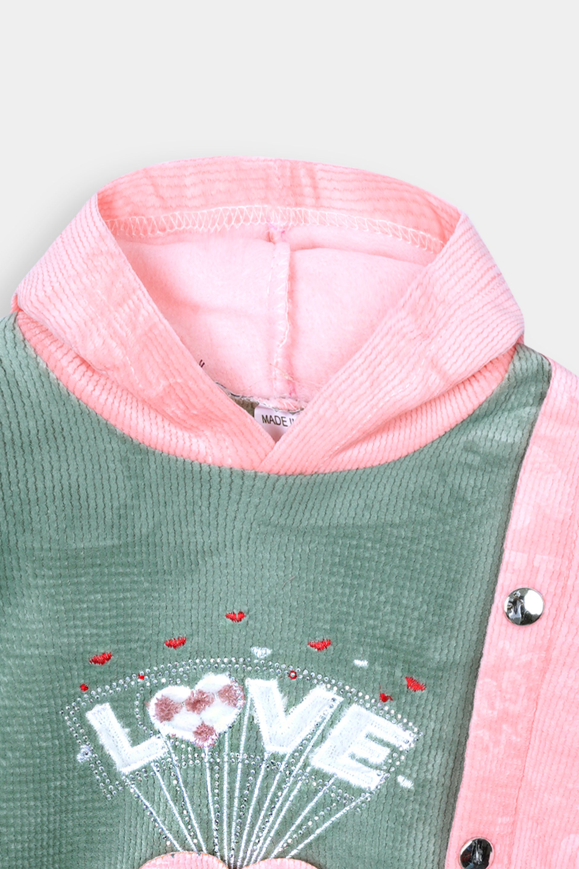 Imported Girls Pull Over Kotrai Velvet Printed Hoodie