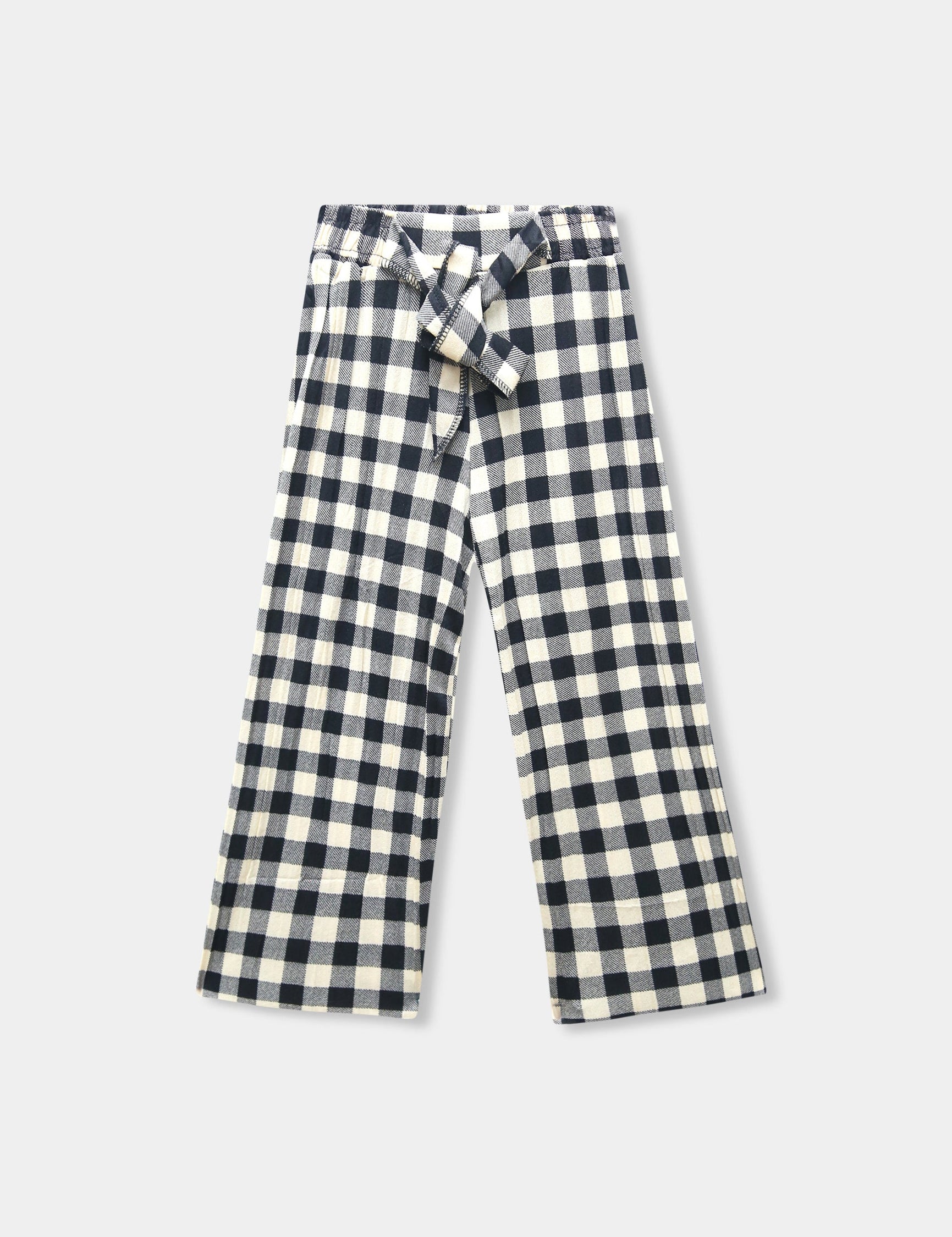 Girls Imported Linen Cotton Yellow And Black Check Bell Bottom Plazo Trouser{size 3 years to 12 years}