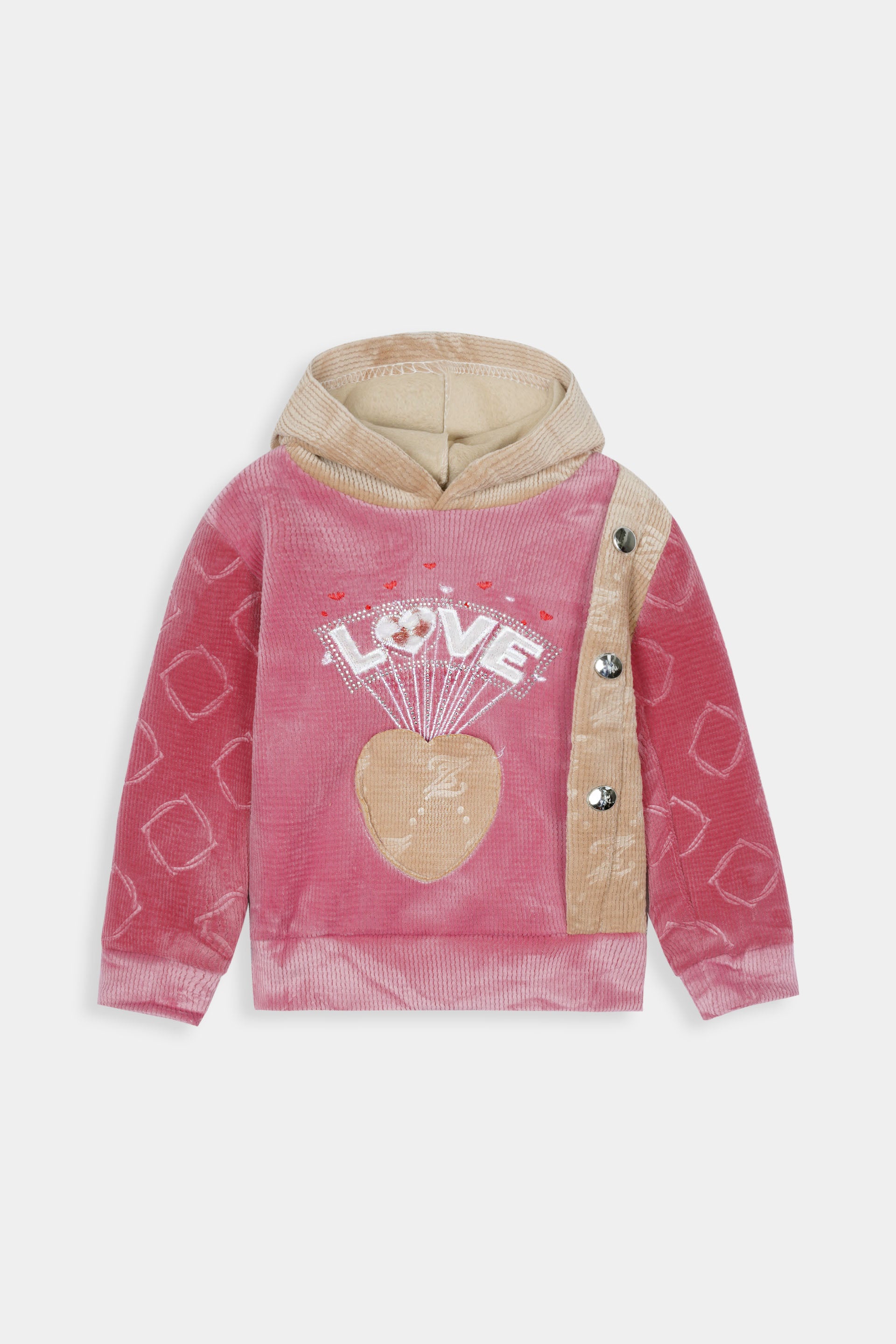 Imported Girls Pull Over Kotrai Velvet Printed Hoodie