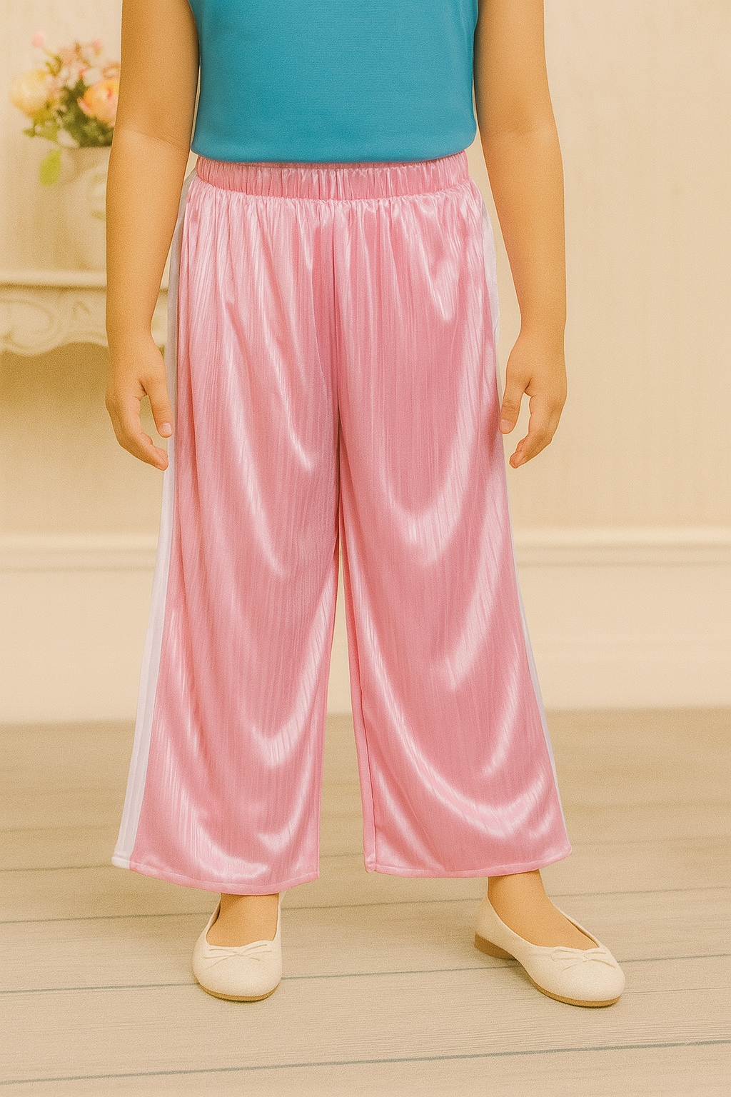 Girls Imported Linen Cotton Pink And White Stripe Trouser(size 3 years to 12 years)