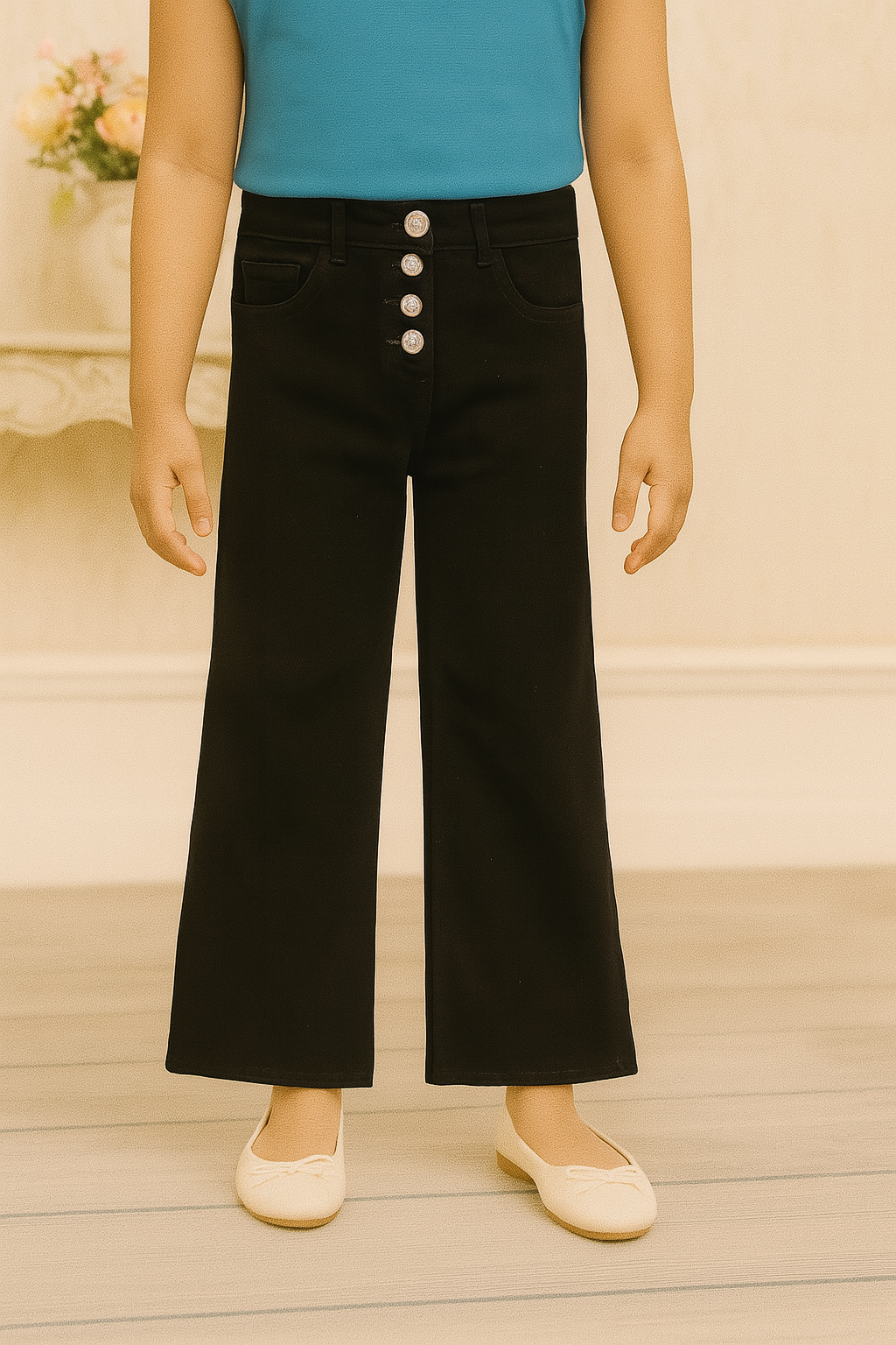 Girls Imported Denim Black Stretch Flared Jeans(4 years to 14 years)