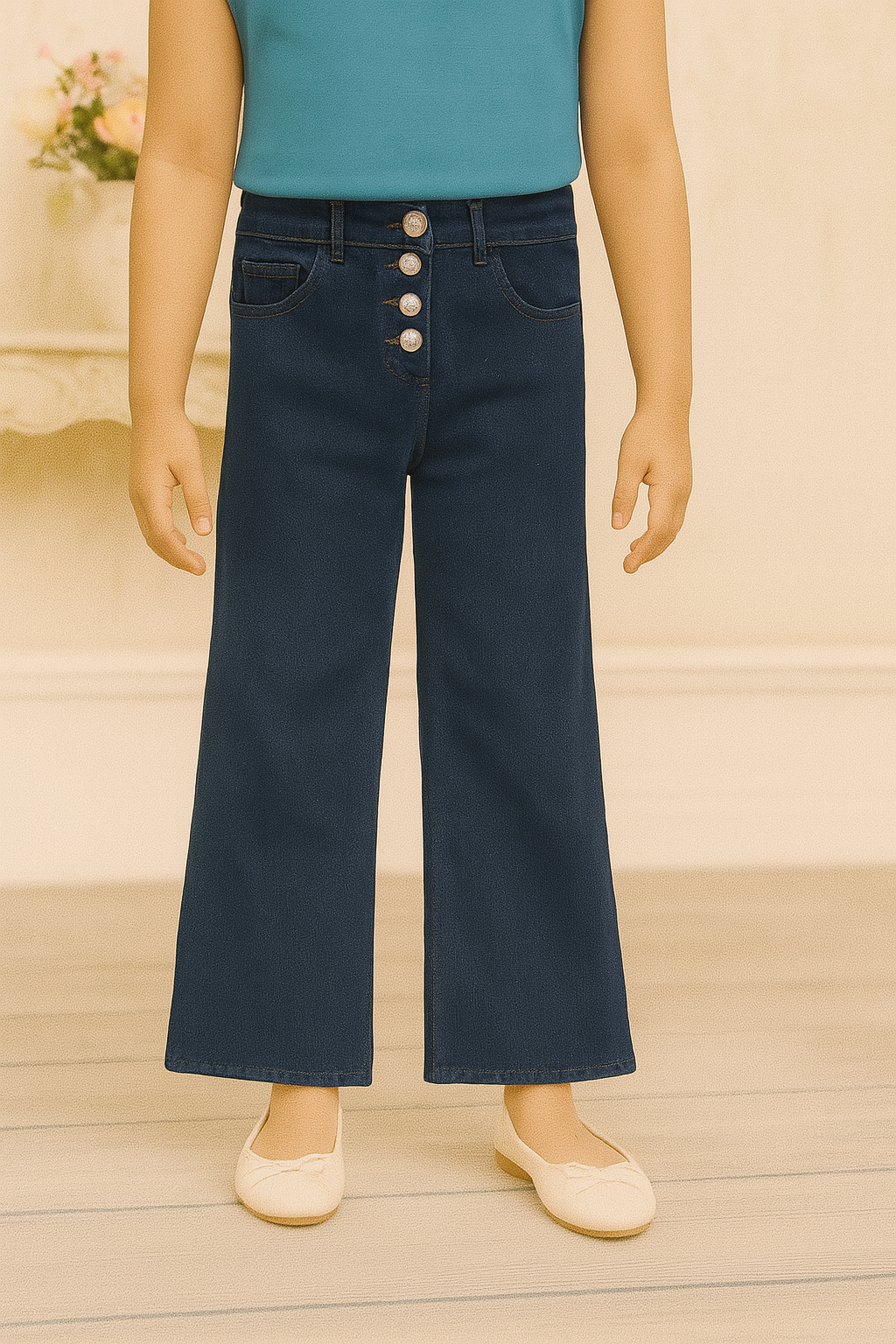 Girls Imported Denim Navy Blue Stretch Flared Jeans(4 years to 14 years)