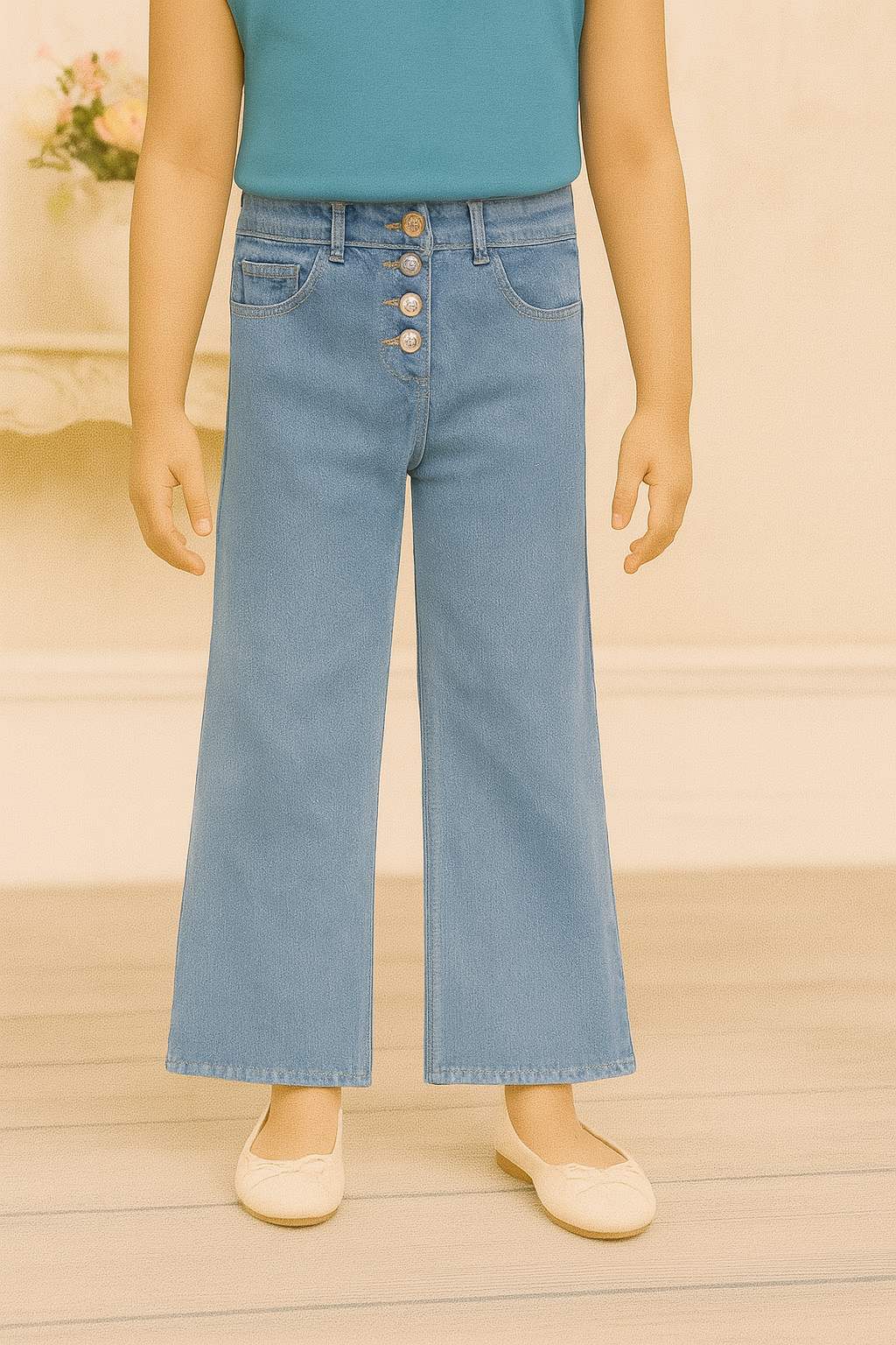 Girls Imported Denim Sky Blue Stretch Flared Jeans(size 4 to 14 years)