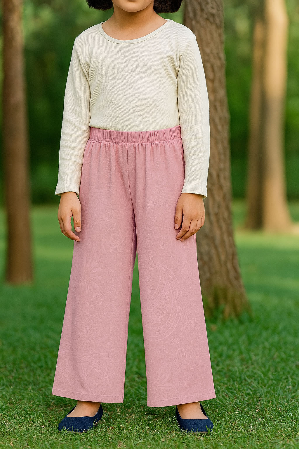 Girls Imported Polyester Pink Wide Leg Trouser(5 years to 12 years)