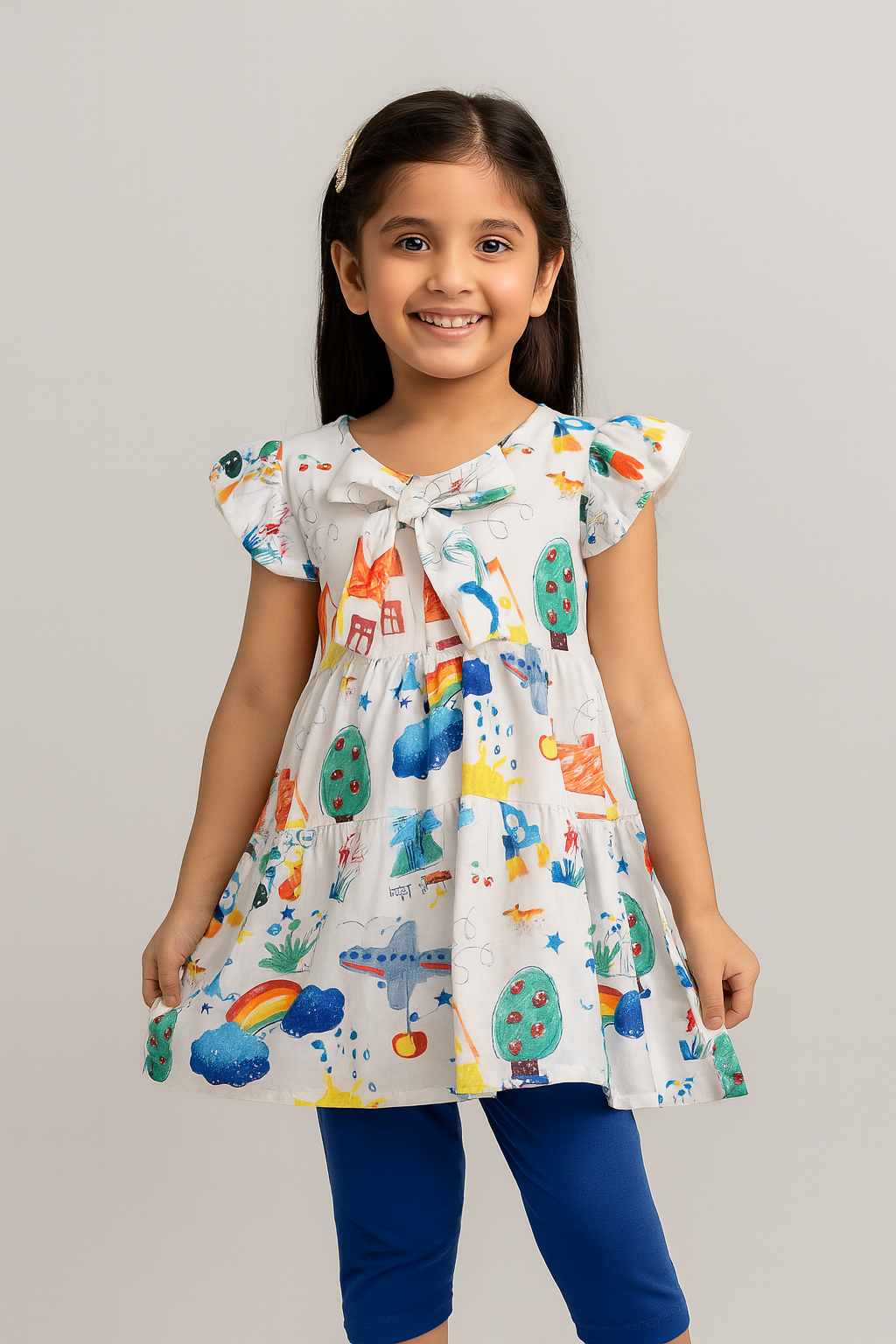 Girls 100% Imported Soft Cotton All Over Printed Frock