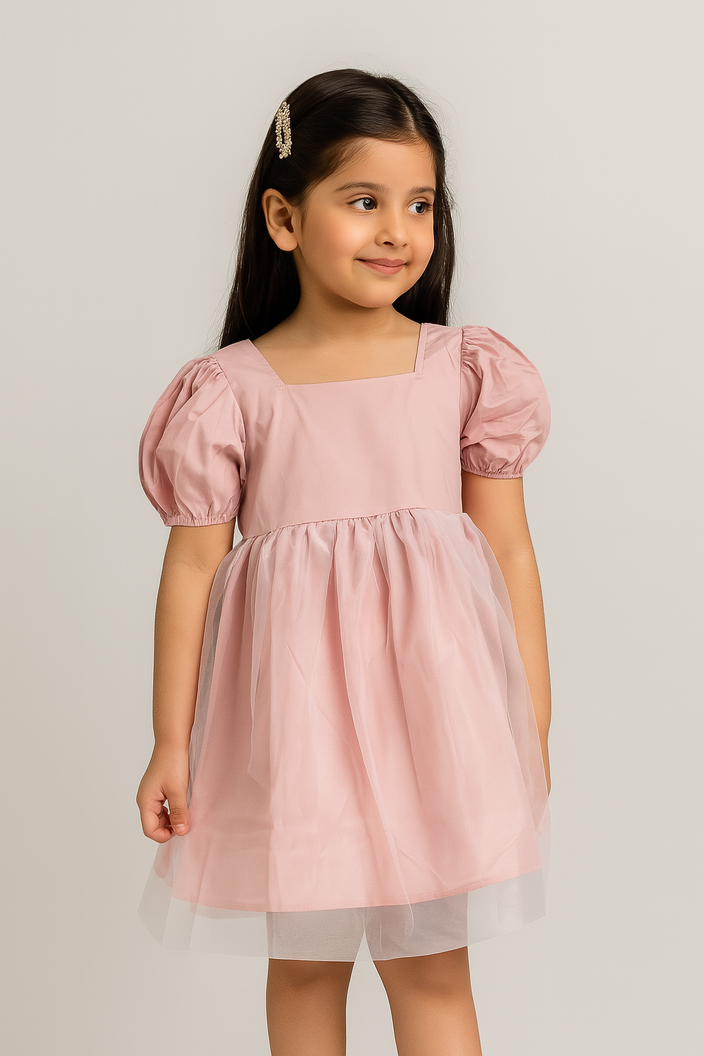 Girls 100% Imported Soft Cotton Plain Pink Frill Frock