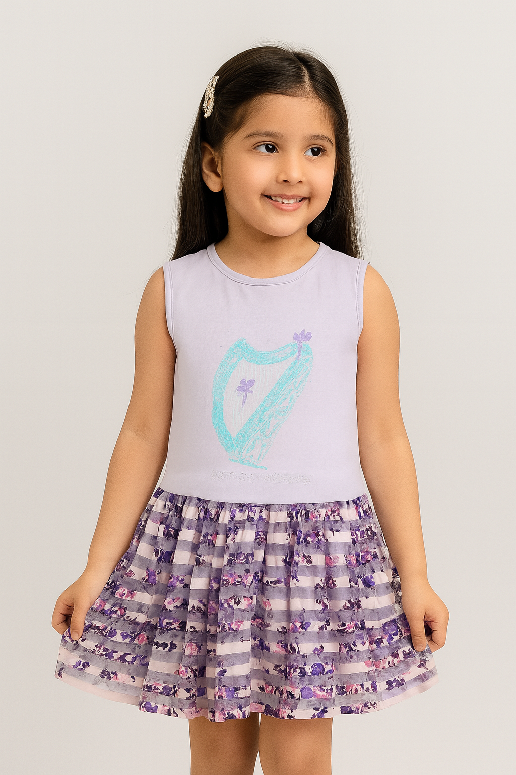 Girls 100% Imported Soft Cotton Light Purple With Bottom Sequin Frock