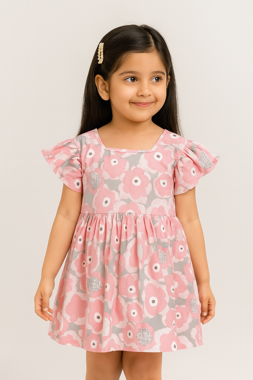 Girls 100% Imported Soft Cotton All Over Flower Printed Frock