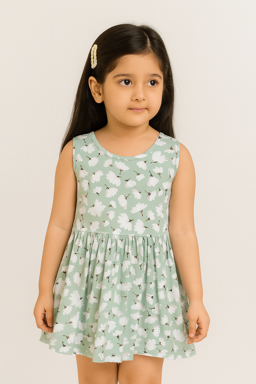 Girls 100% Imported Soft Cotton All Over Flower Printed Frock