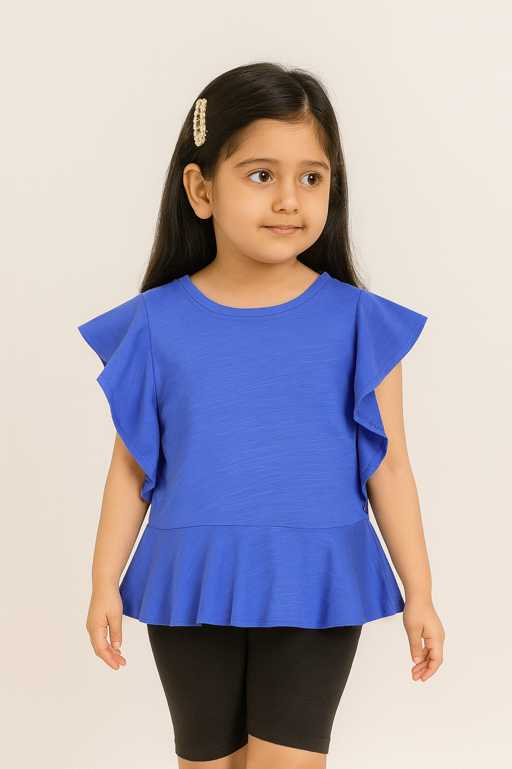 Girls 100% Imported Soft Cotton Frill Royal Blue Frocks