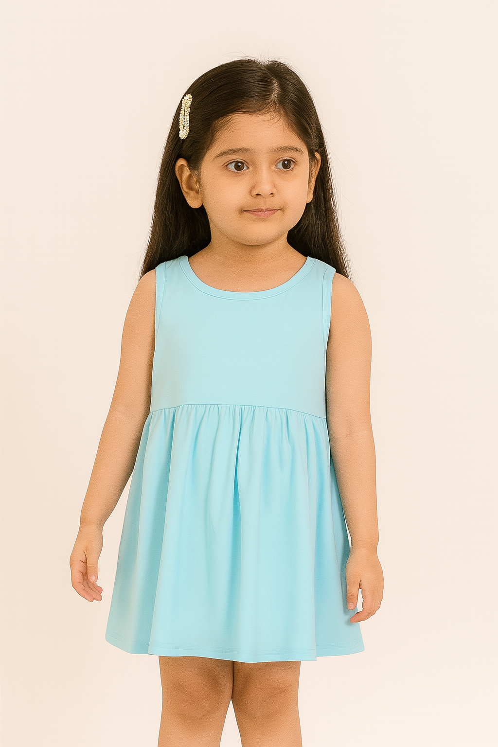Girls 100% Imported Soft Cotton Sky Blue Frocks