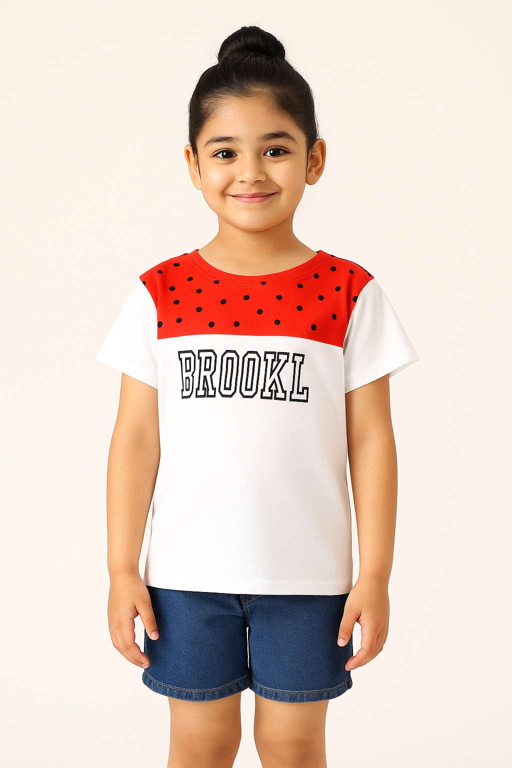 Girls 100%Imported Soft Cotton Cut & Sew Red And White T-Shirt
