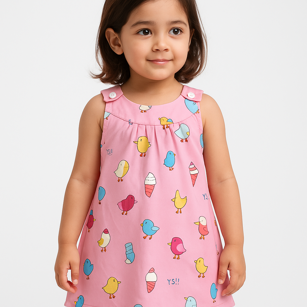 Girls Imported Soft Cotton Printed Pink Tank Top