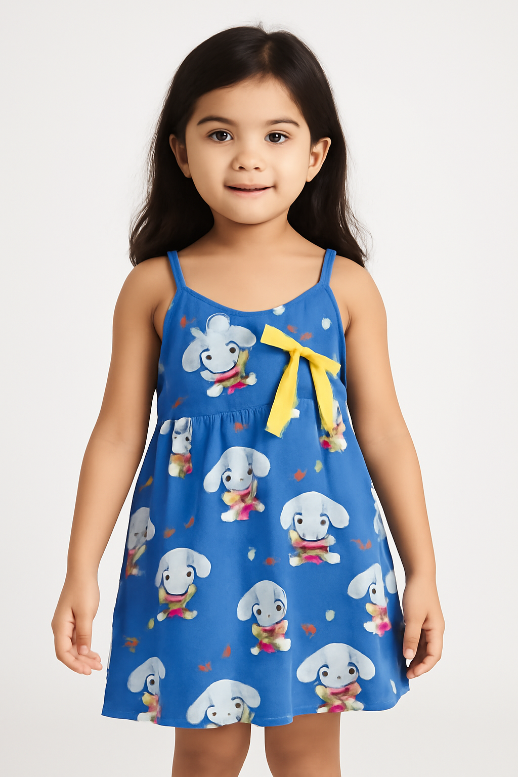 Girls100% imported All Over Printed Soft Cotton Royal Blue Frock