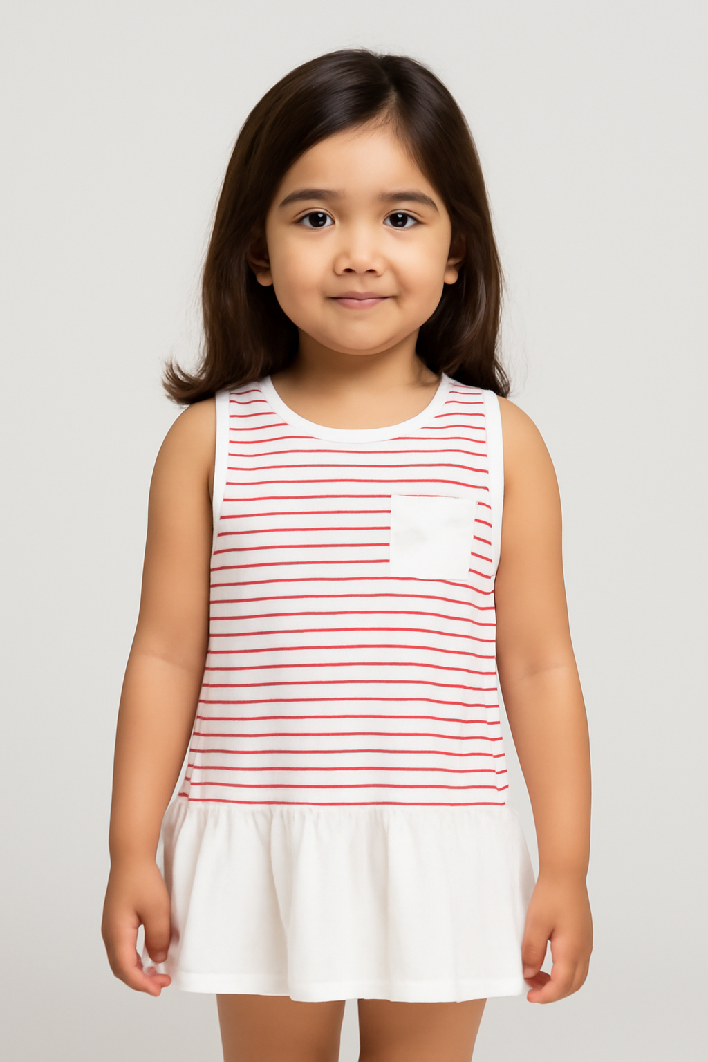 Girls100% imported Printed Soft Cotton Red And White Frock