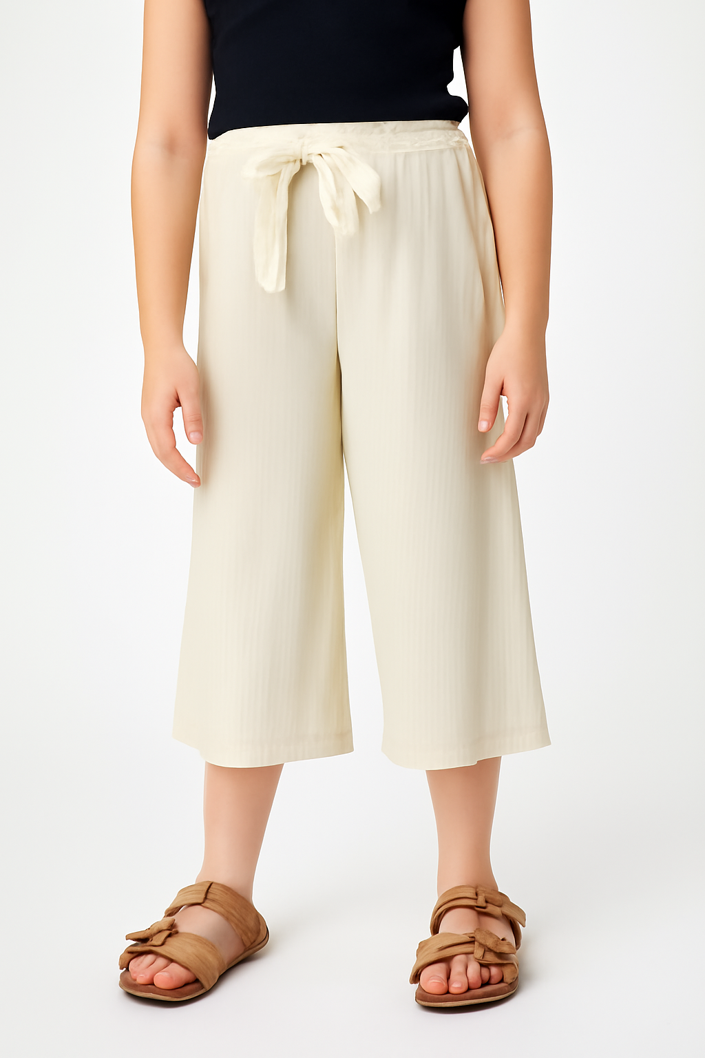 Girls Imported Linen Cotton Off White Bell Bottom Plazo Trouser