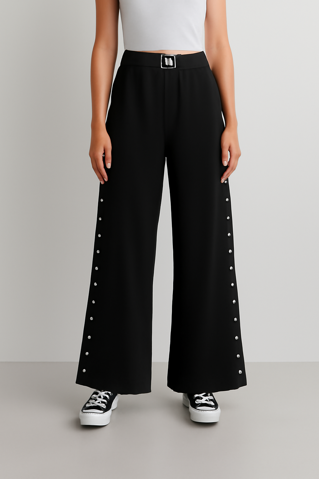 Imported Chifon Black Bell Bottom Plazo Trouser For Girls