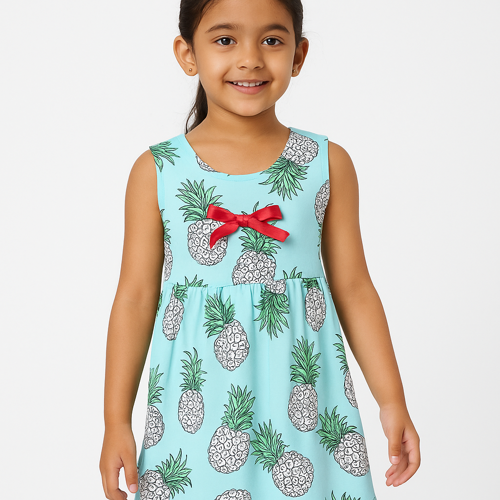 Girls 100% impoted All Over Flower Printed Soft Cotton Frock