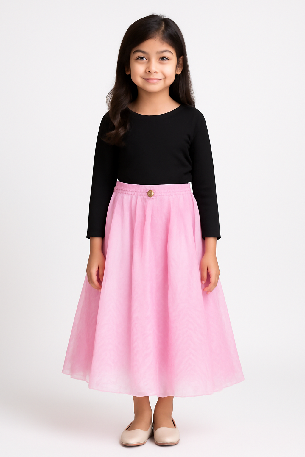 Imported Bell Bottom Baby Pink Chifon Skirt For Girls