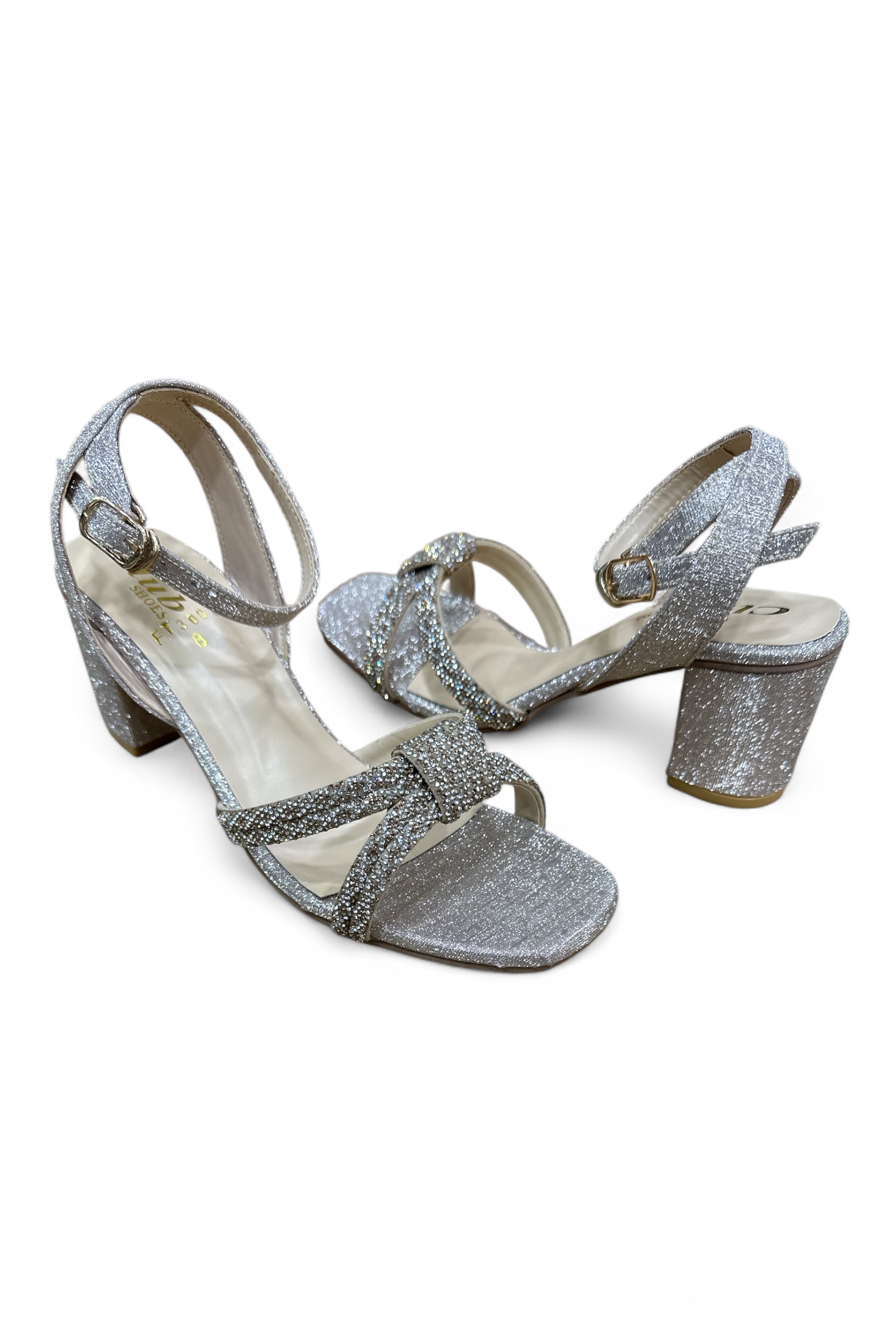 Silver Stardust Block Heels Fancy Sandal | 32098
