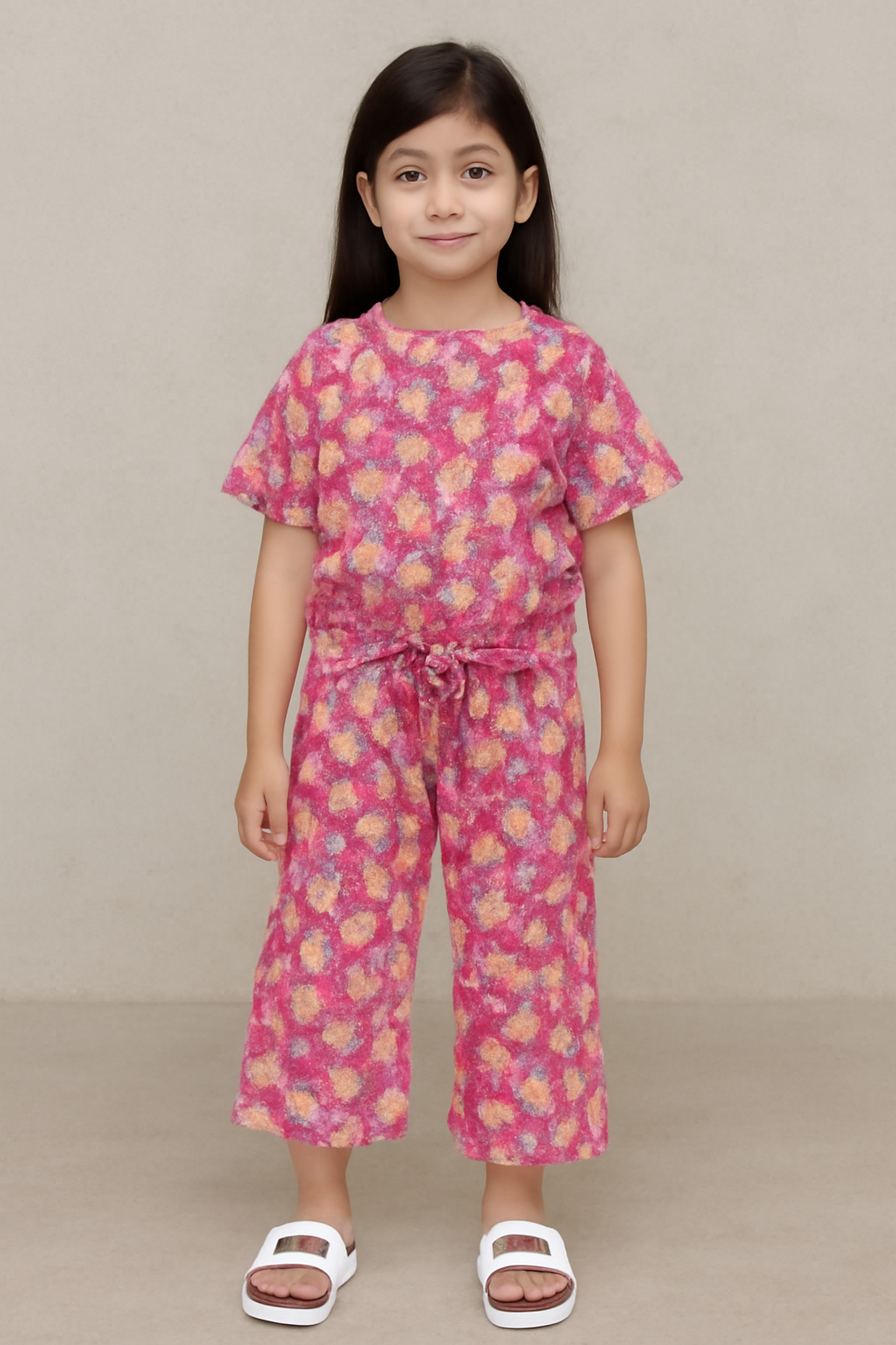 Girls Scat Fish Style All Over Flower Printed Linen Cotton Suit