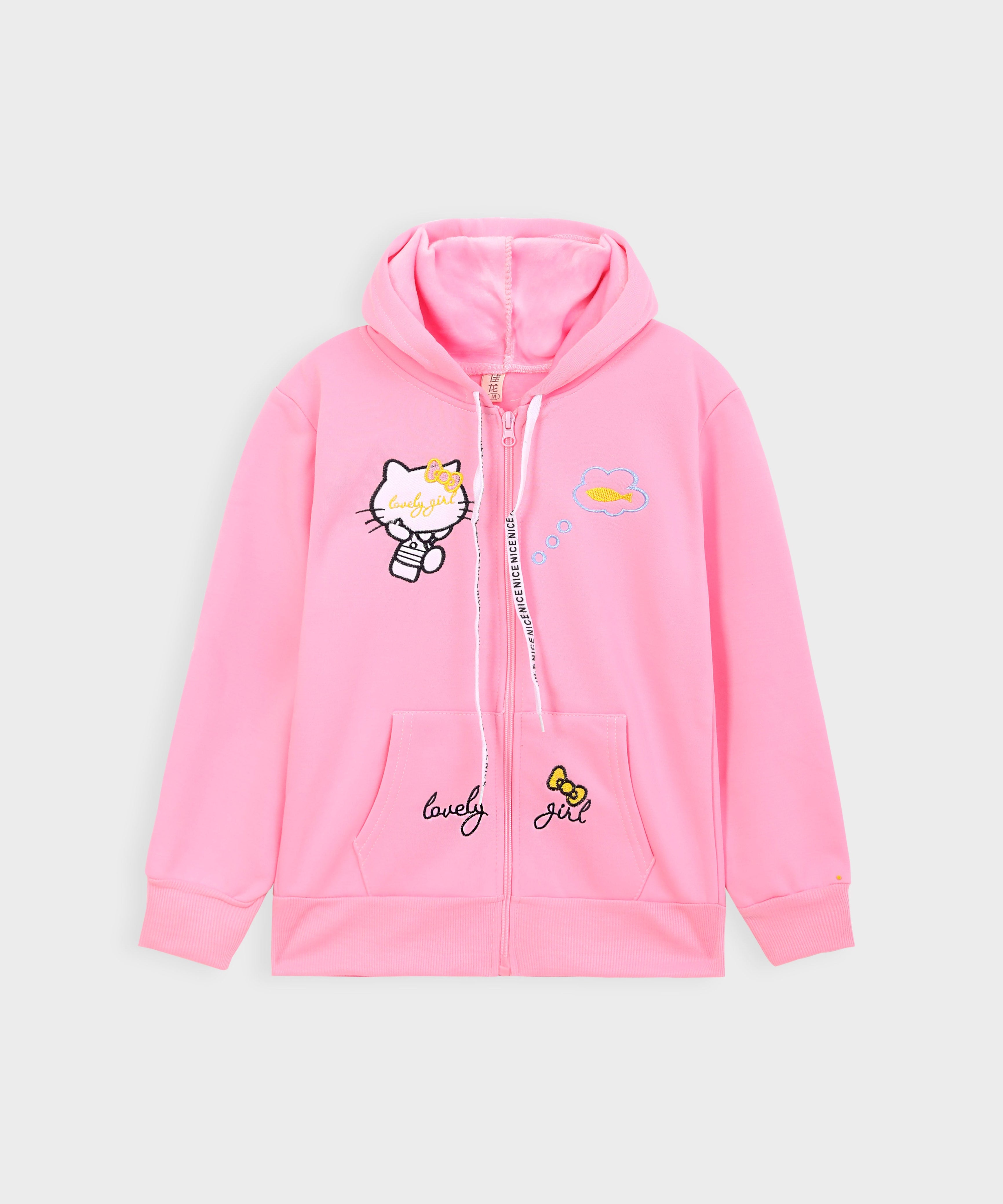 Imported Hello Kitty Embroidered Fleece Hoodie For Girls