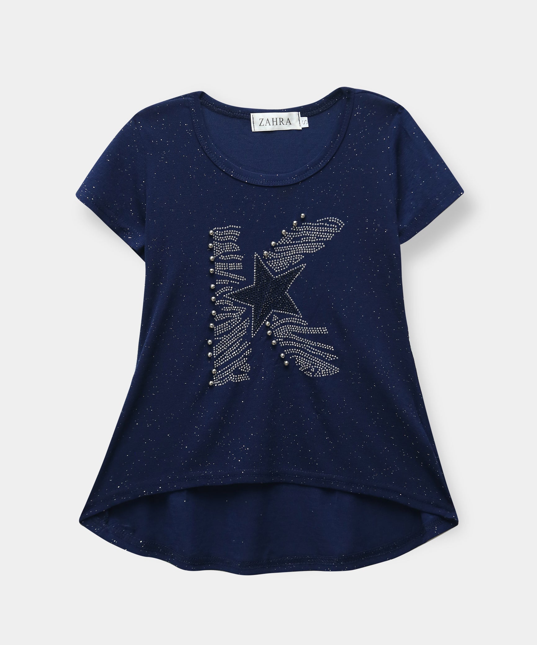 Girls Imported Cotton Graphics Printed Navy Blue Top