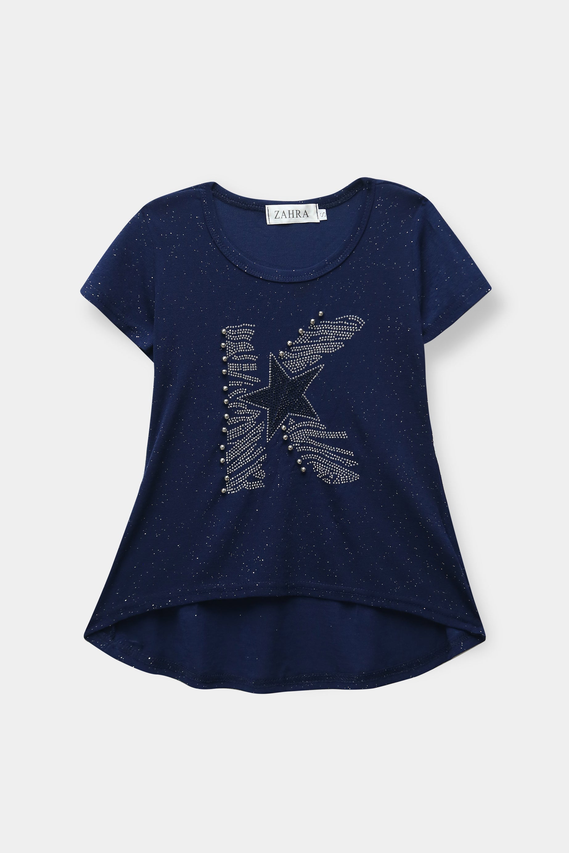 Girls Imported Cotton Graphics Printed Navy Blue Top