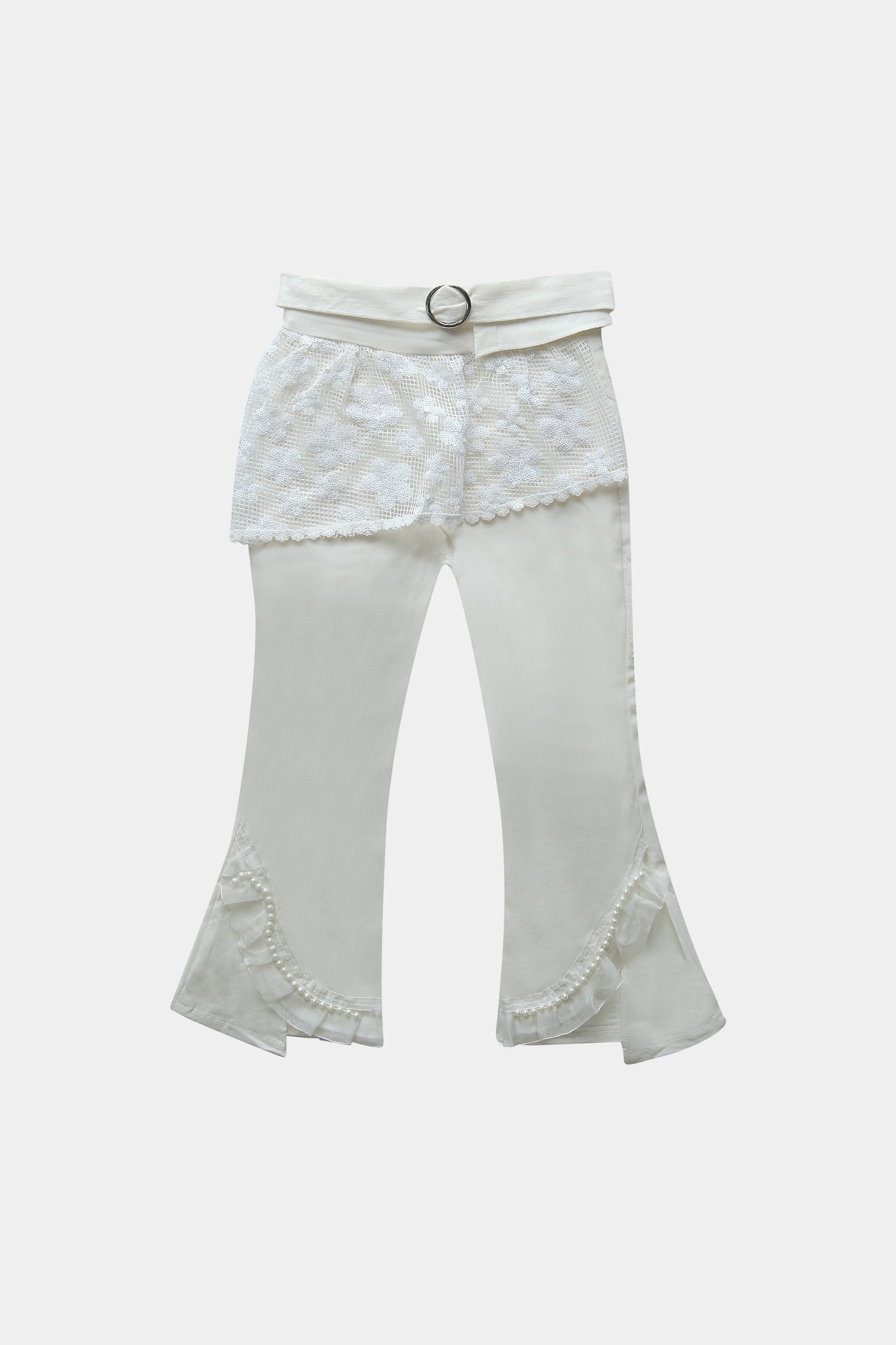 Girls Imported White Pant Tights With Belt