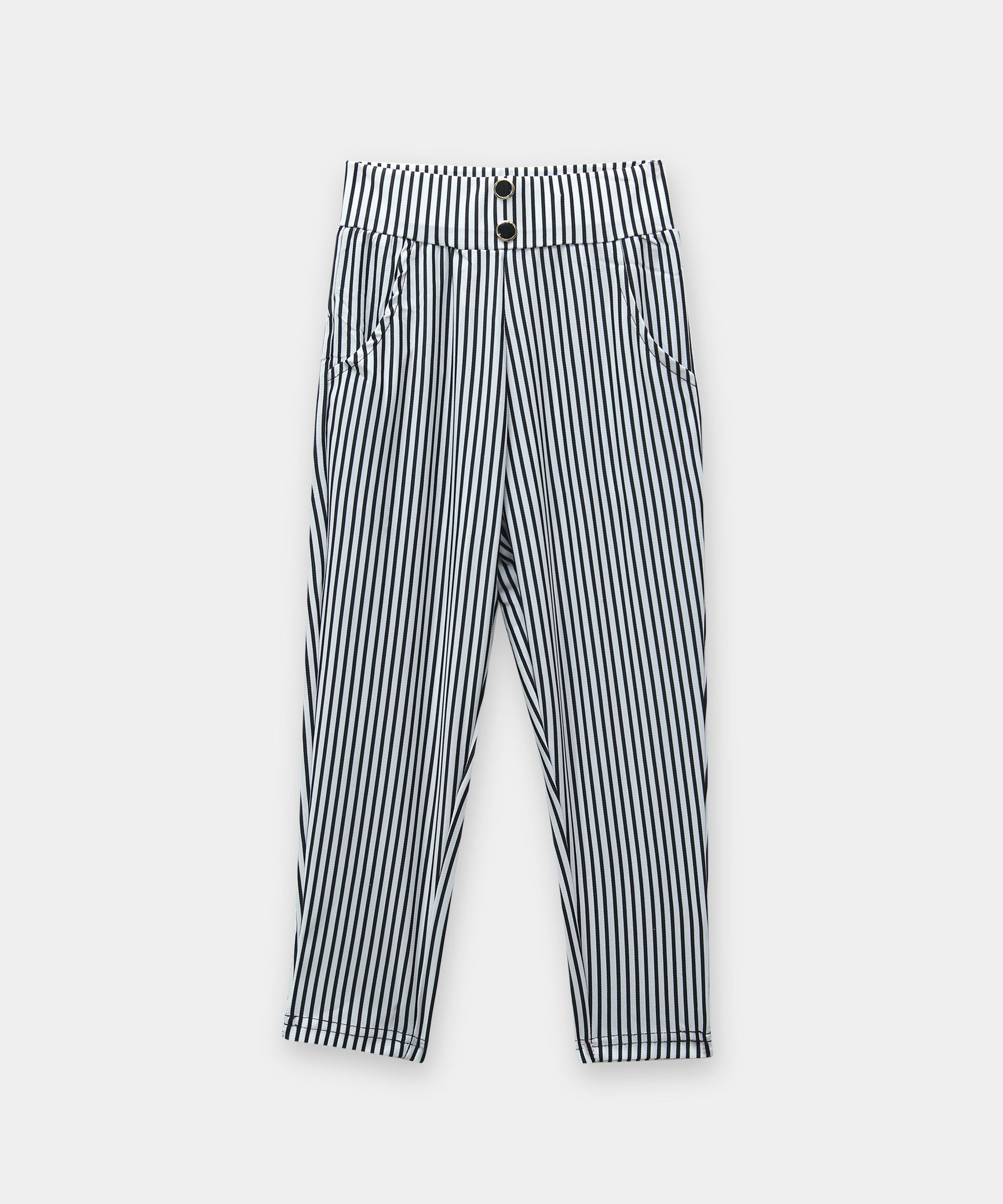 Girls Imported White and Black Stripe Pant Tights