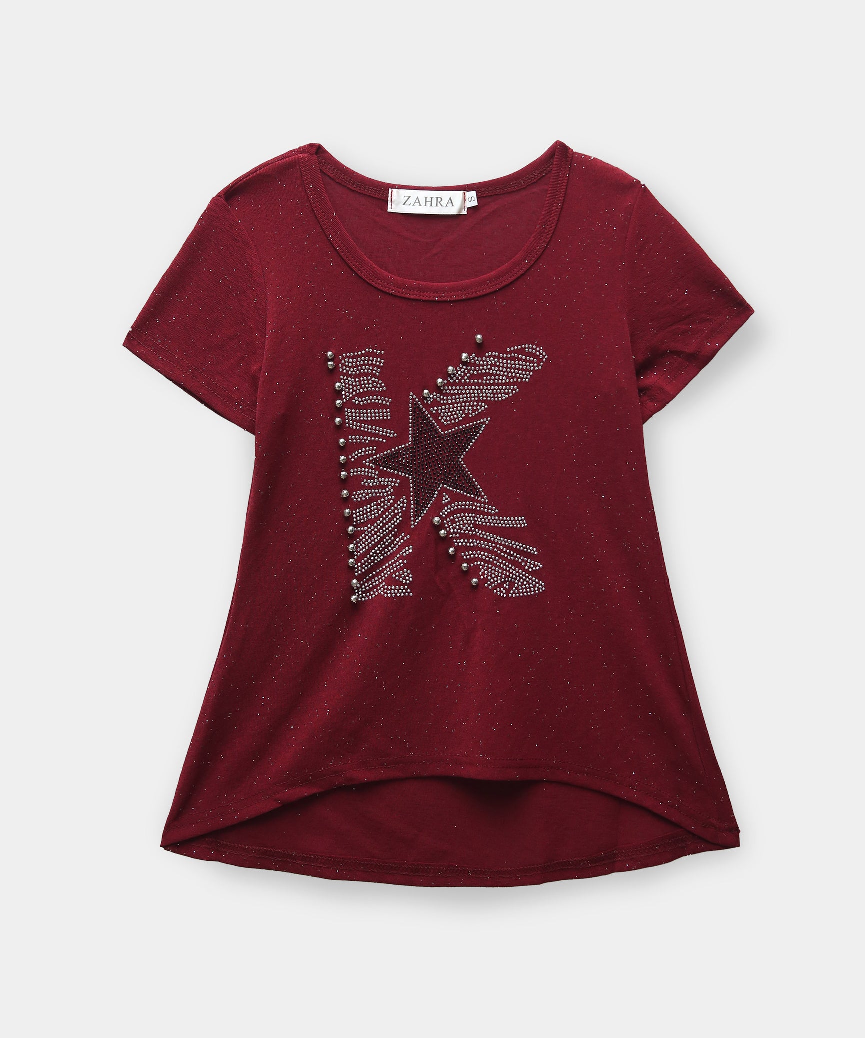 Girls Imported Cotton Graphics Printed Burgundy Top